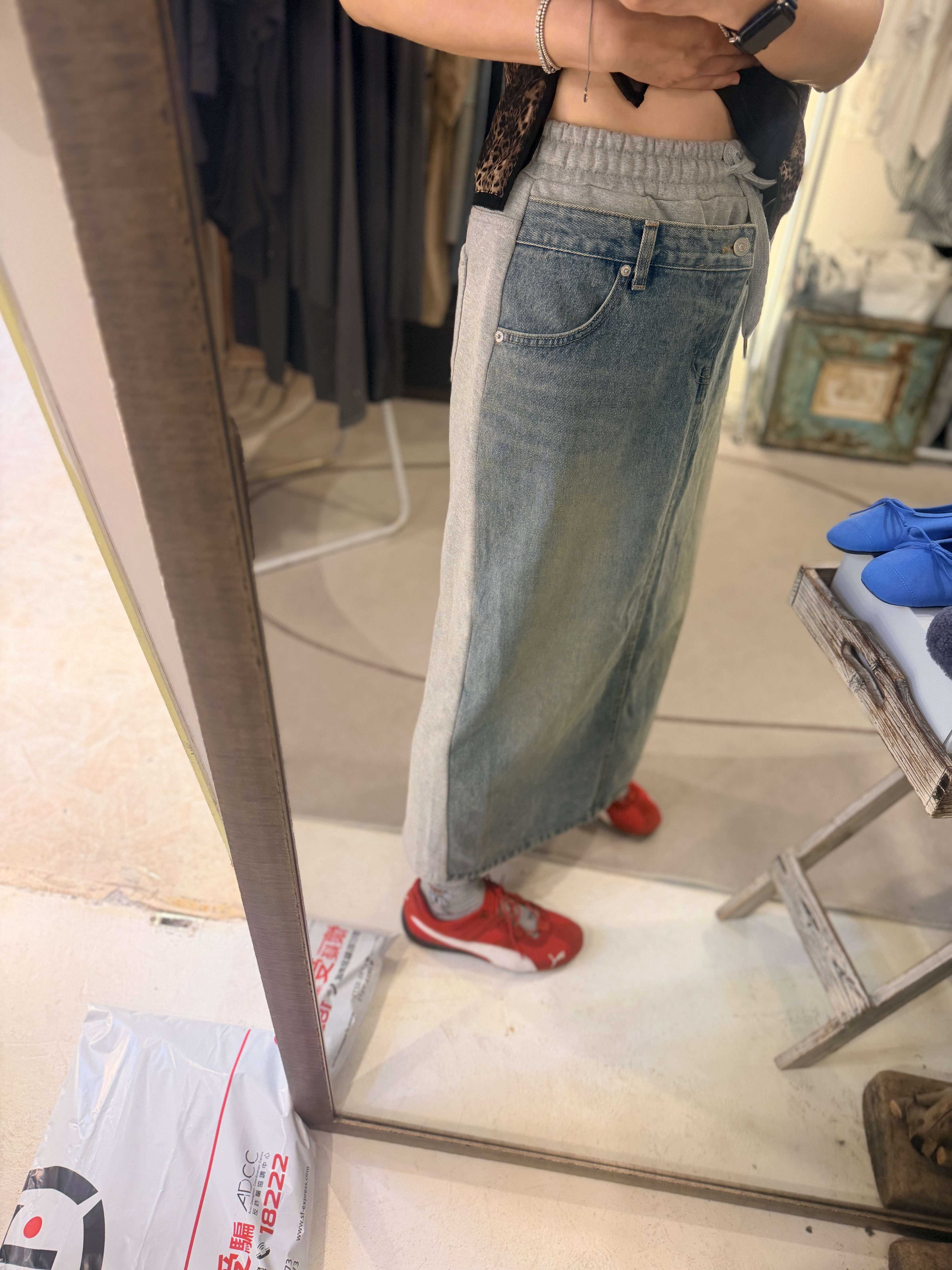 Patchwork denim skirt