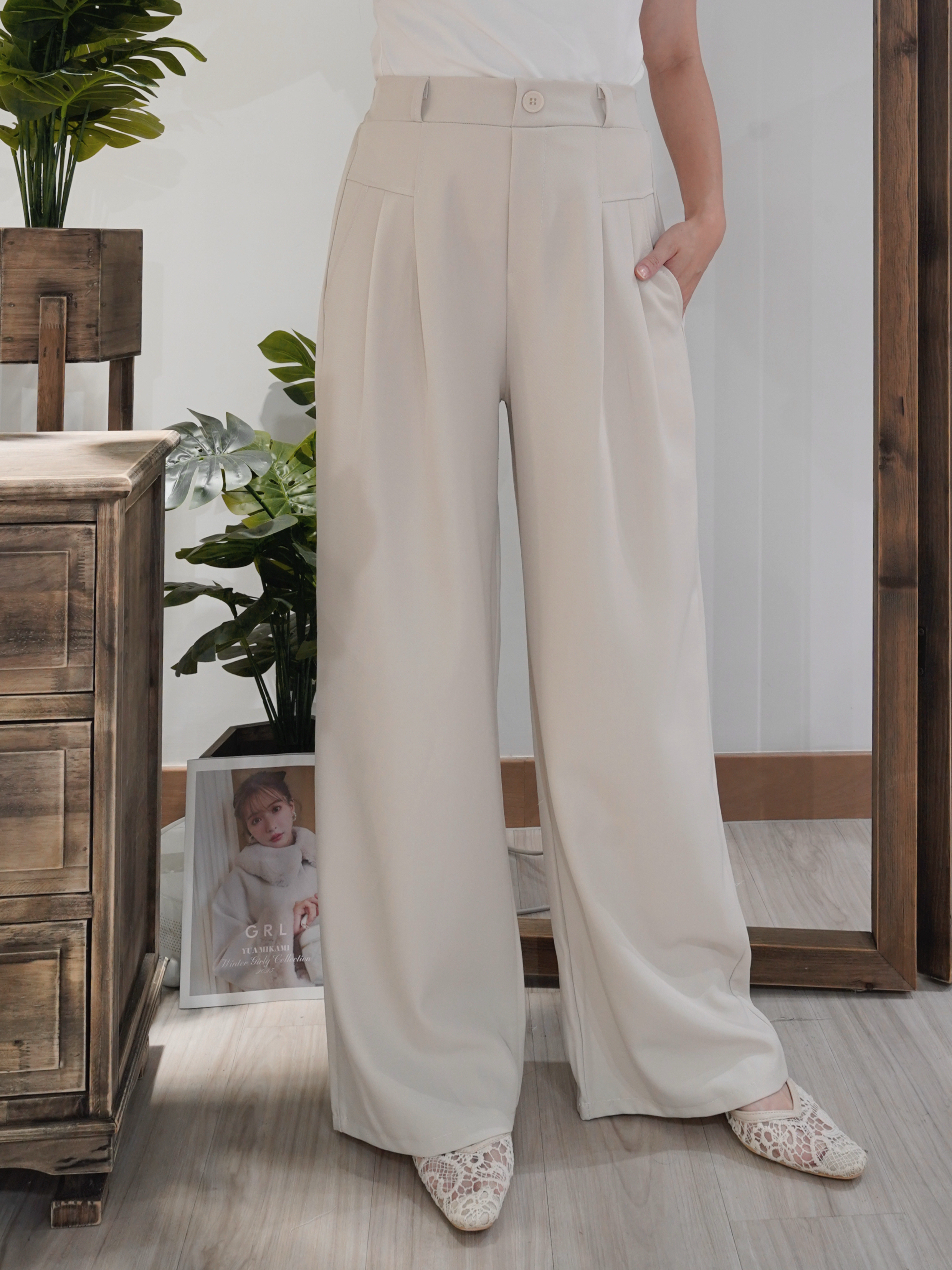 基本款輕便西褲(KR)[杏色]371070