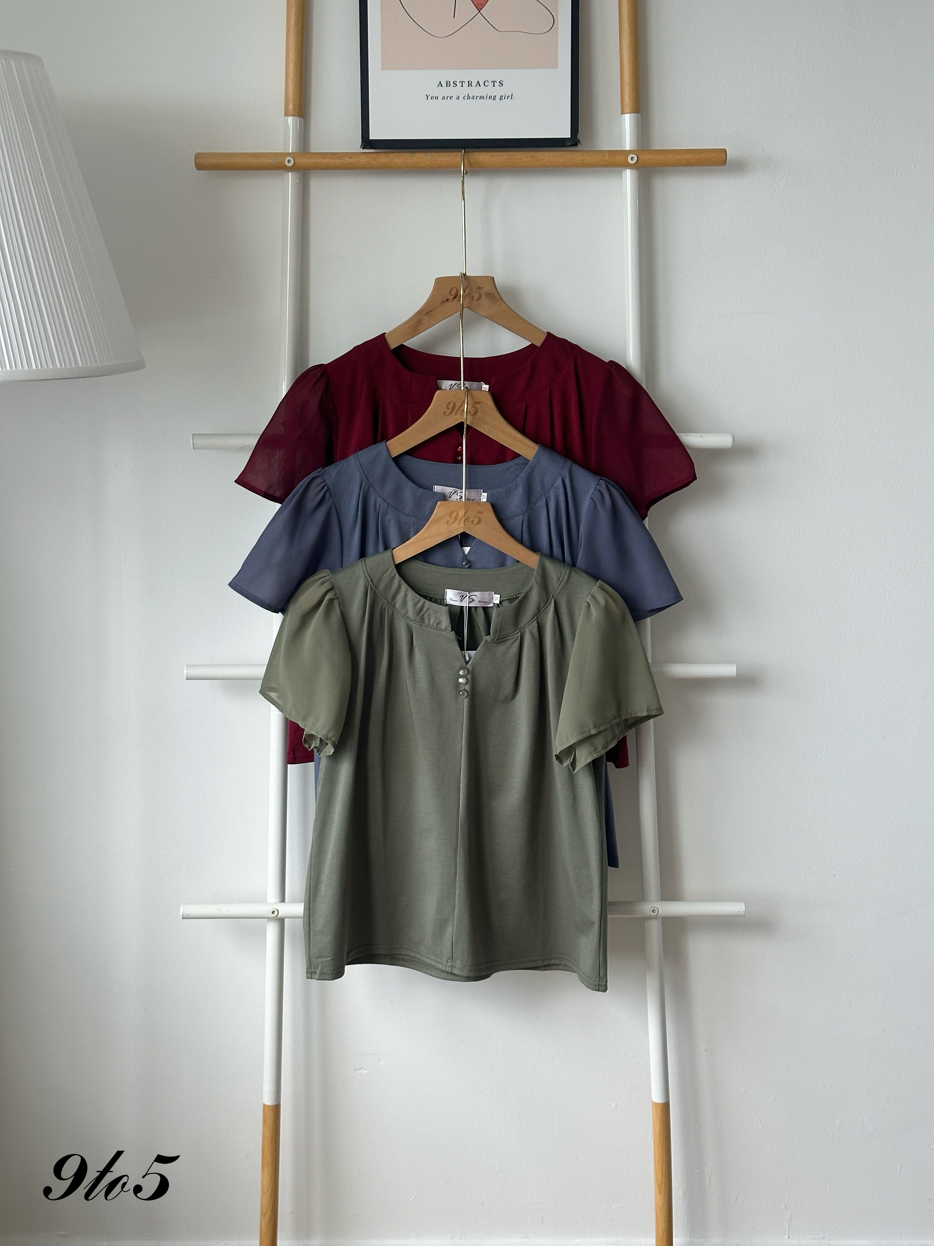 T4320 Puff Sleeve V Neck Top - 3 Colors 