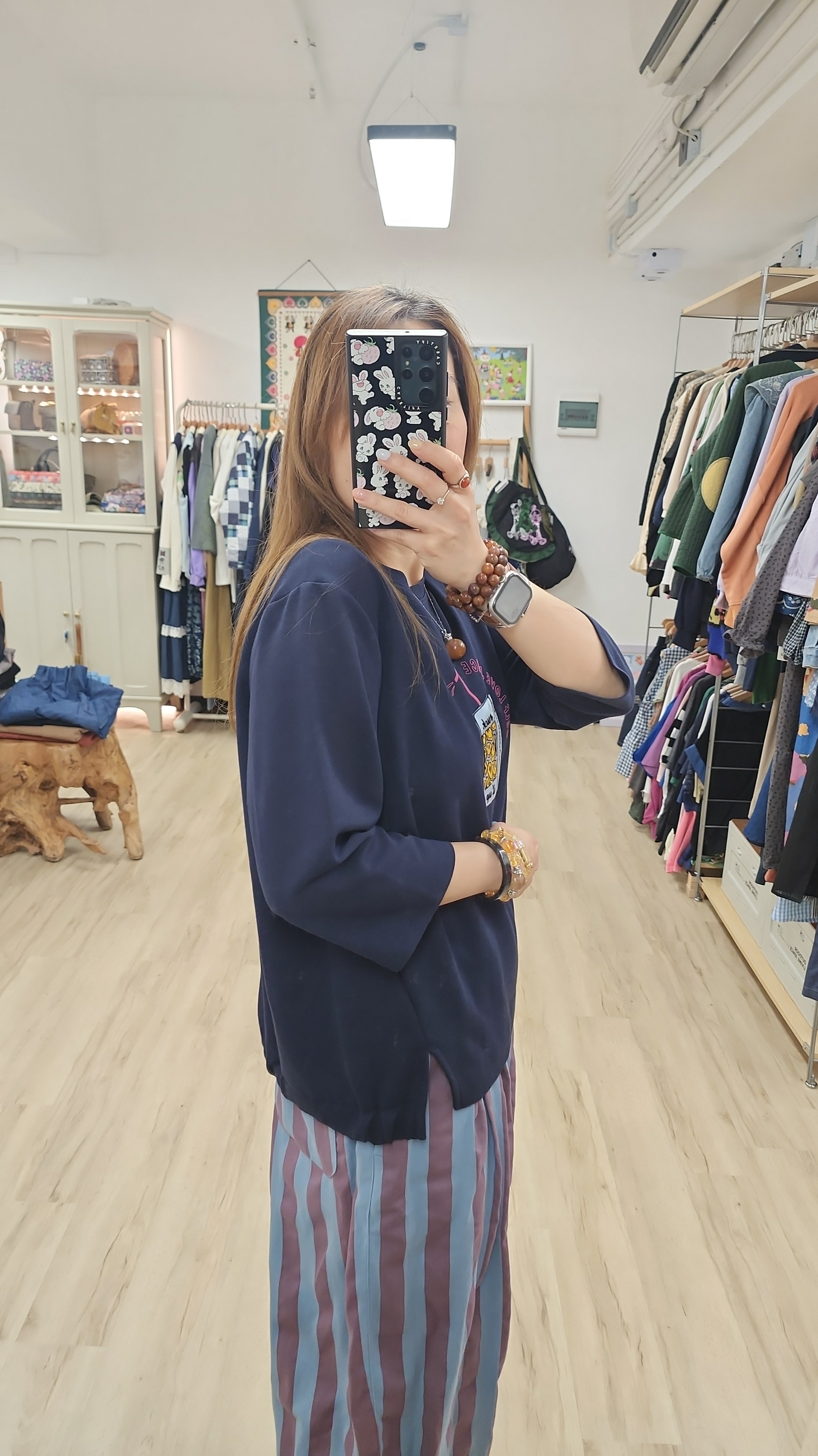 韓國深藍拼哈哈笑飲品圖案衛衣