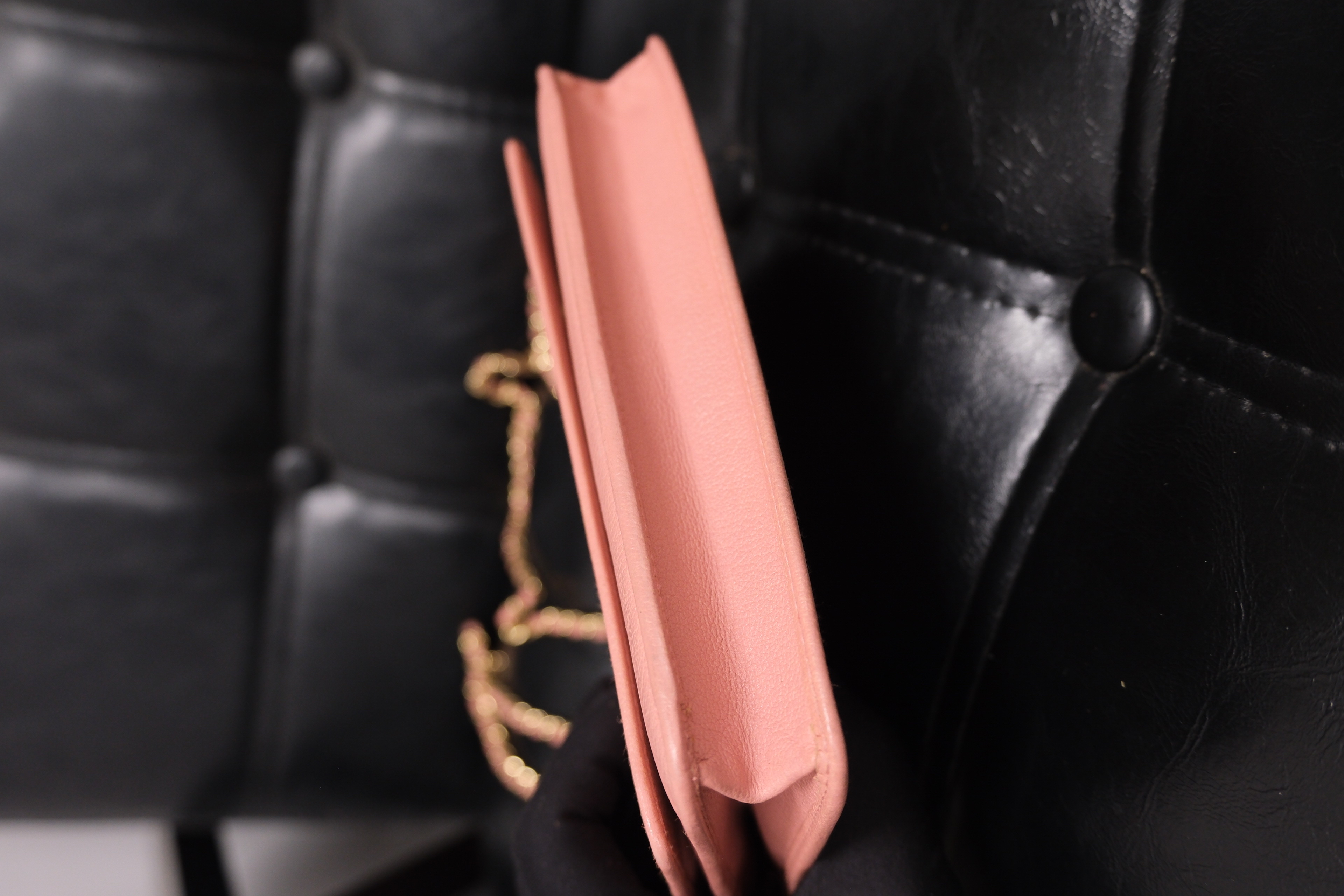 Chanel Camelia Leather Chain Wallet Pink Gold