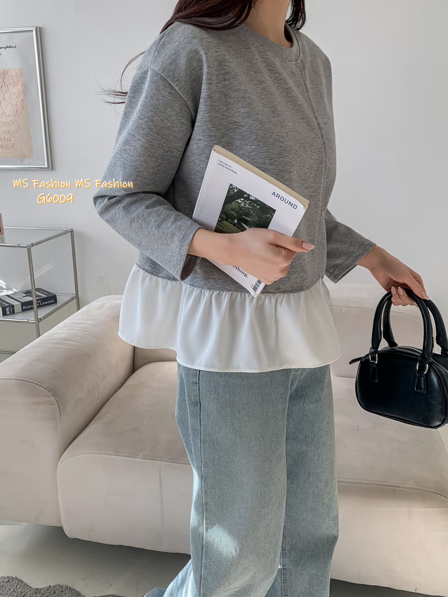 G6009 韓國🇰🇷拼色ruffle衫腳top