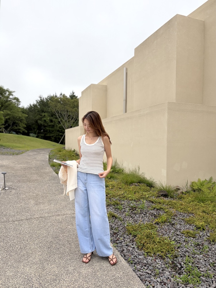 Linen Striped Tank Top (Whtie)