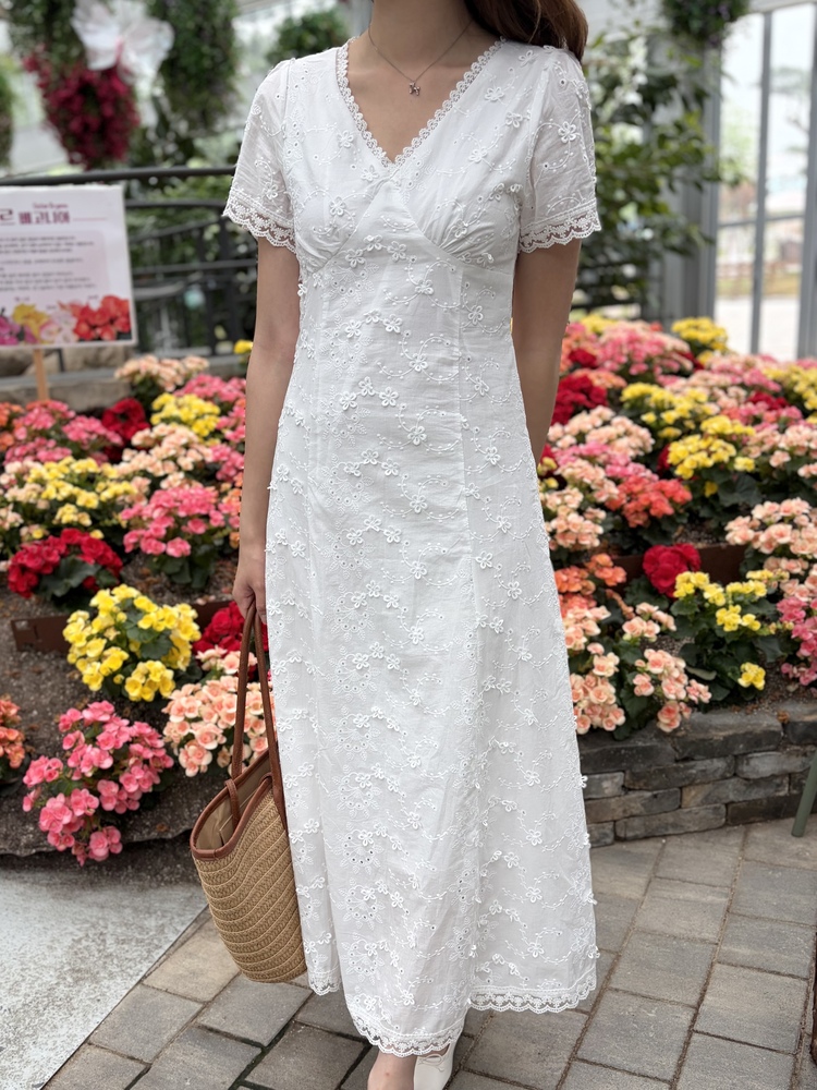 Aurelie Embroidered Dress (White)