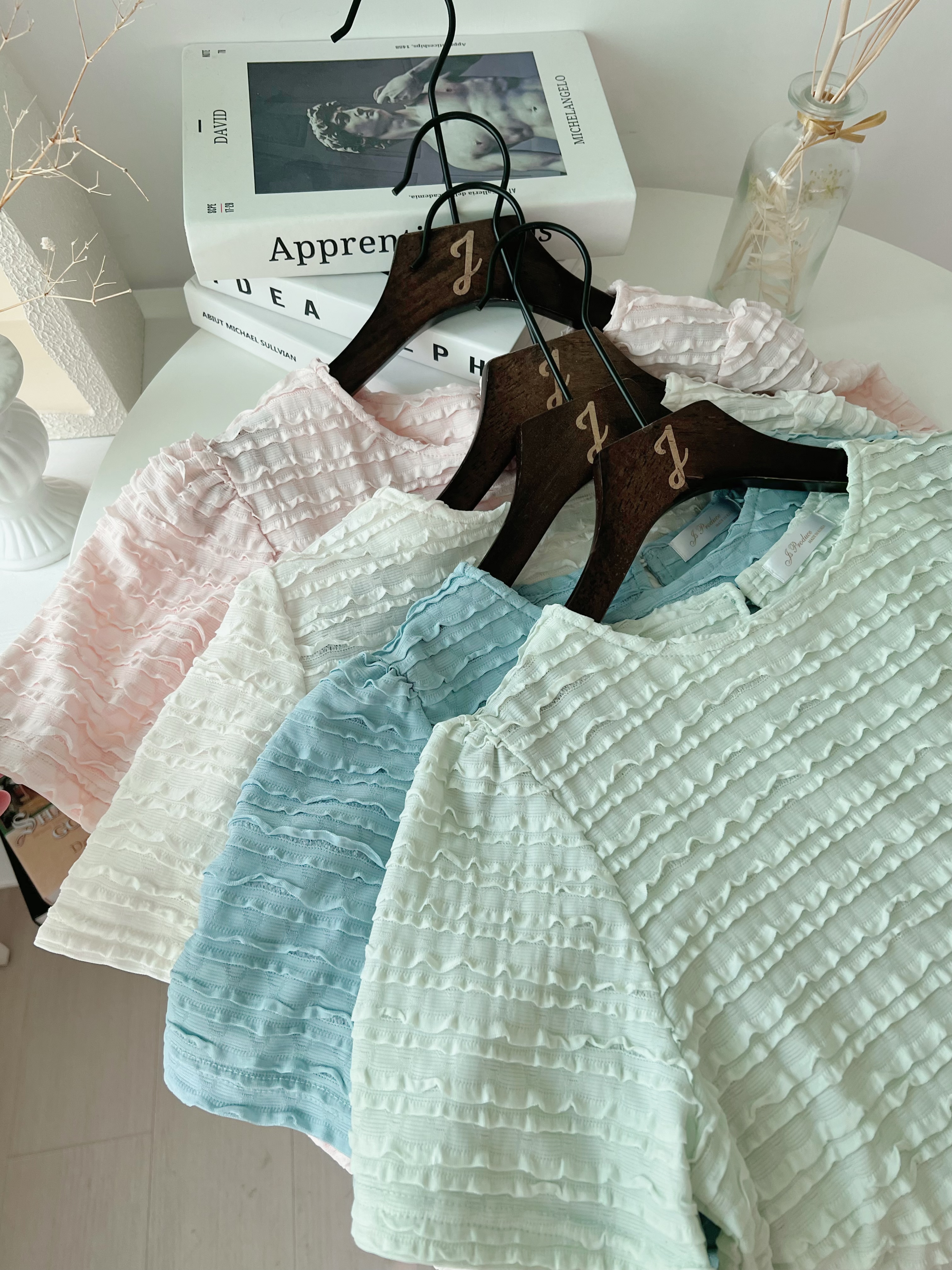 免燙馬卡龍浮雕紋Tee(KR)[粉紅色]367359