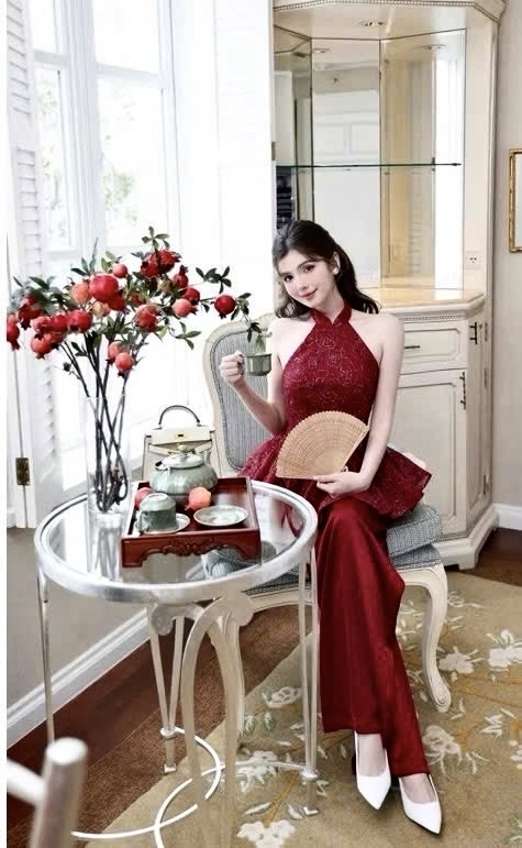 復古酒紅色吊帶上衣