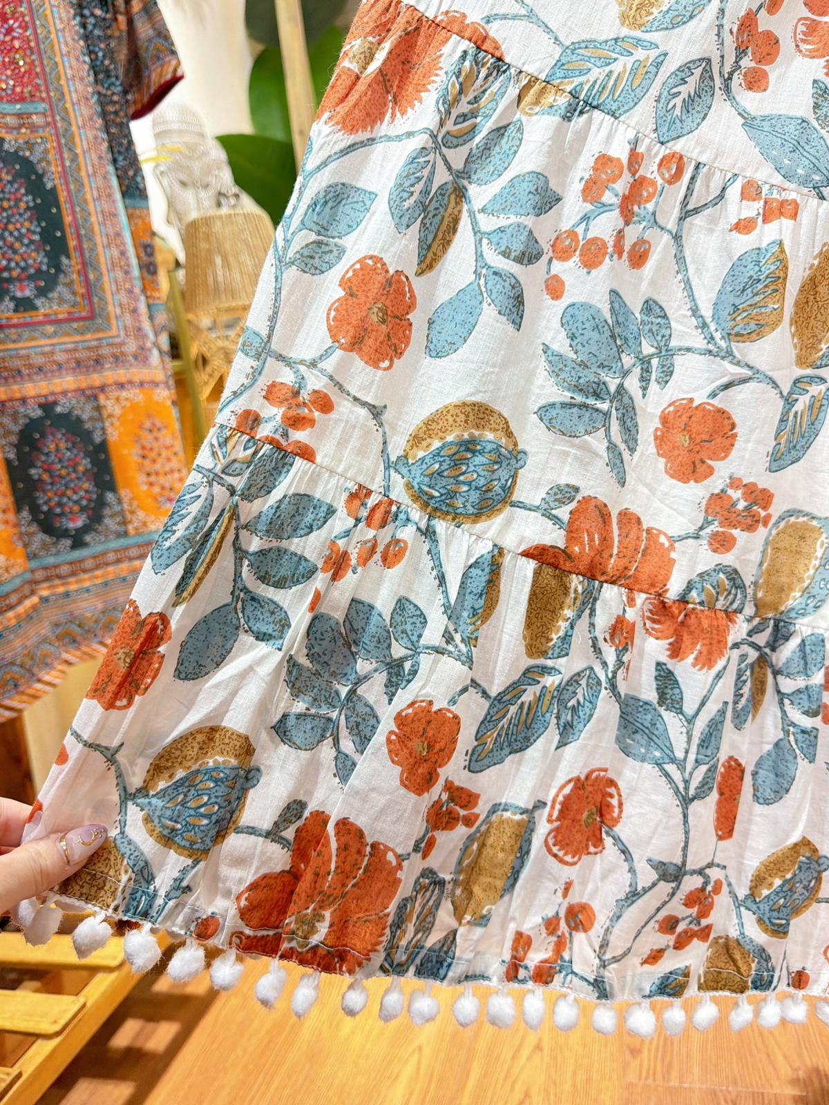 2147 White Floral  Pure Cotton ballball OP