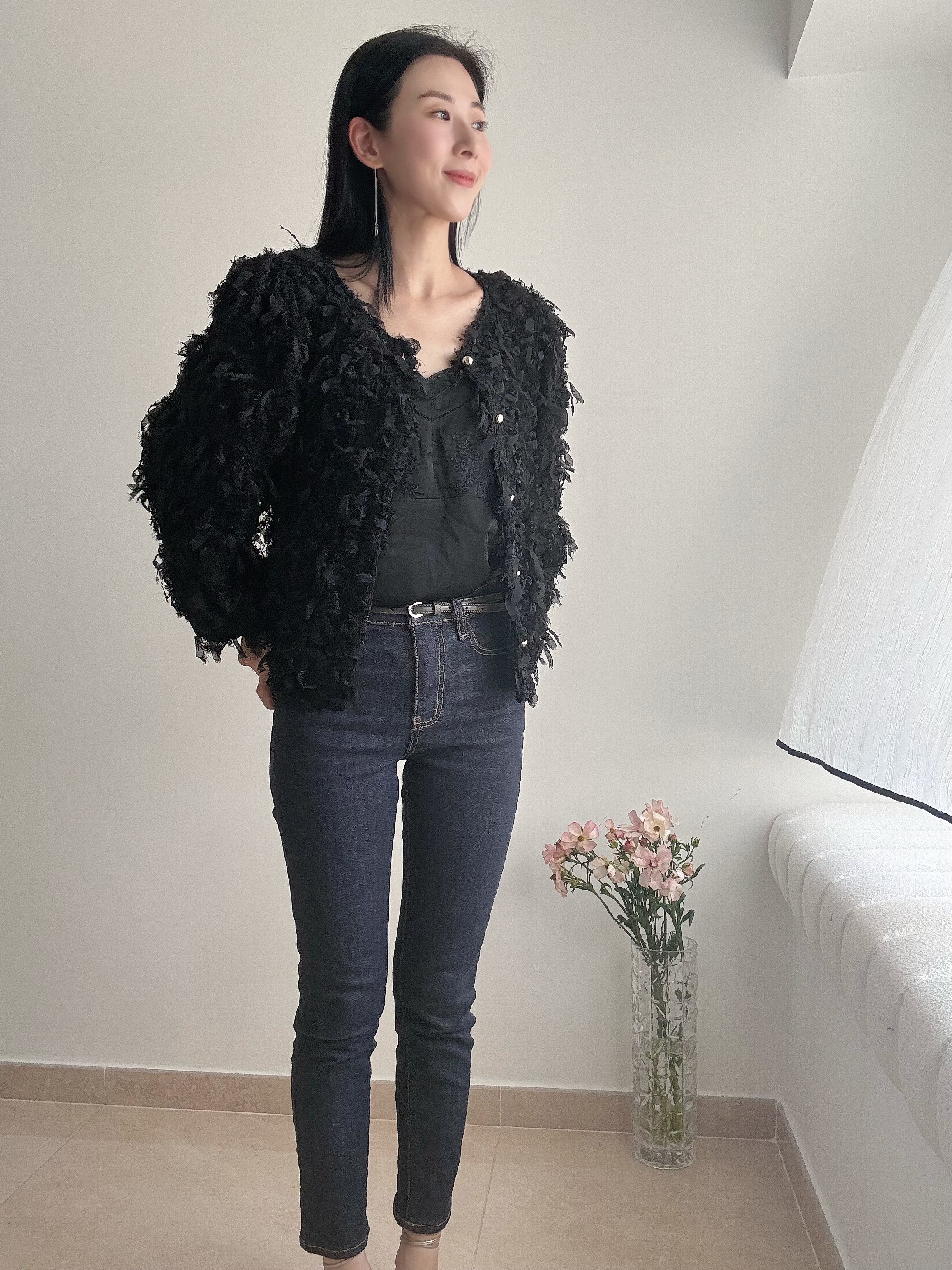 Elegant chiffon lace ribbon cardi