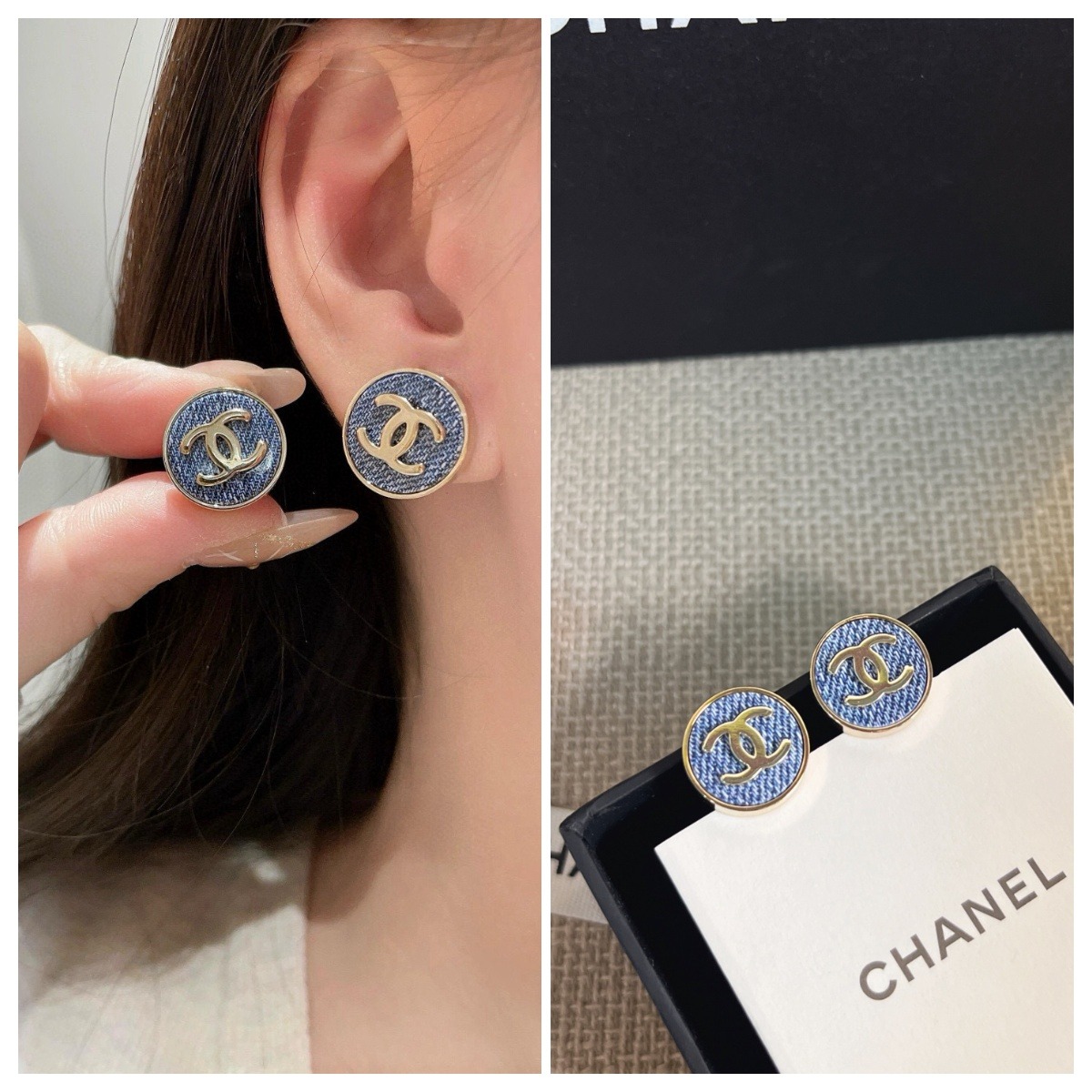 【原單】Chanel CC圓形牛仔耳釘 