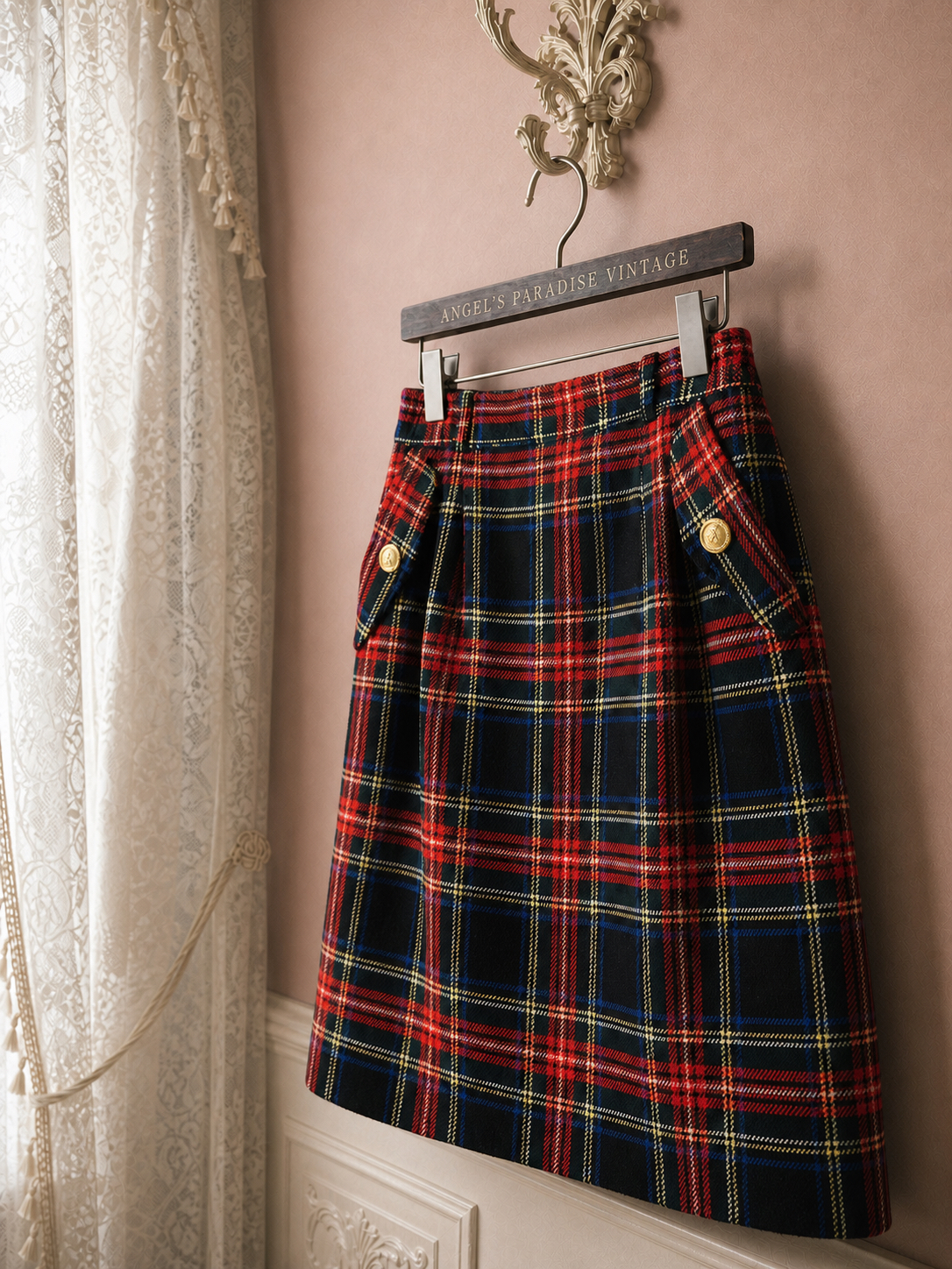 英倫學院的午茶約會 ∙ 金扣格紋復古鉛筆裙 British Academy Teatime ∙ Golden Button Plaid Vintage Pencil Skirt
