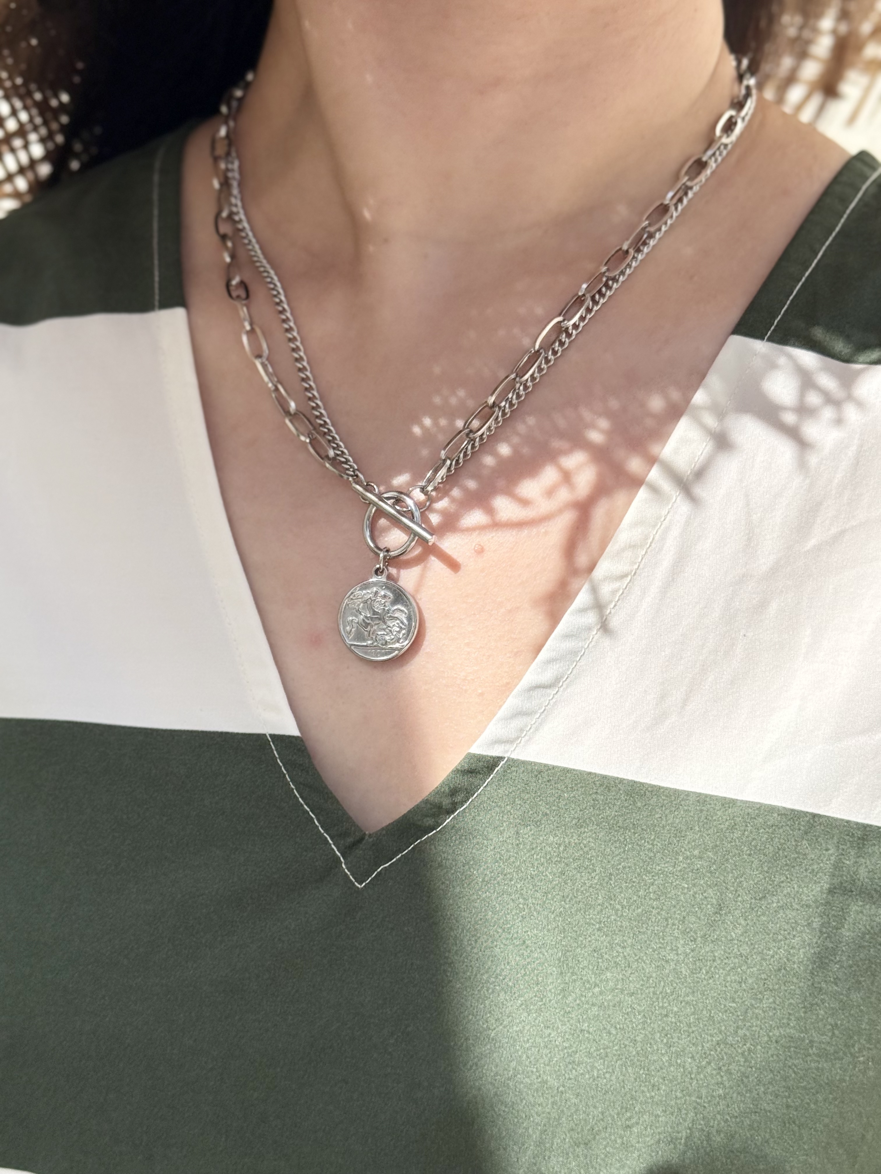Silver coin stainless necklace
