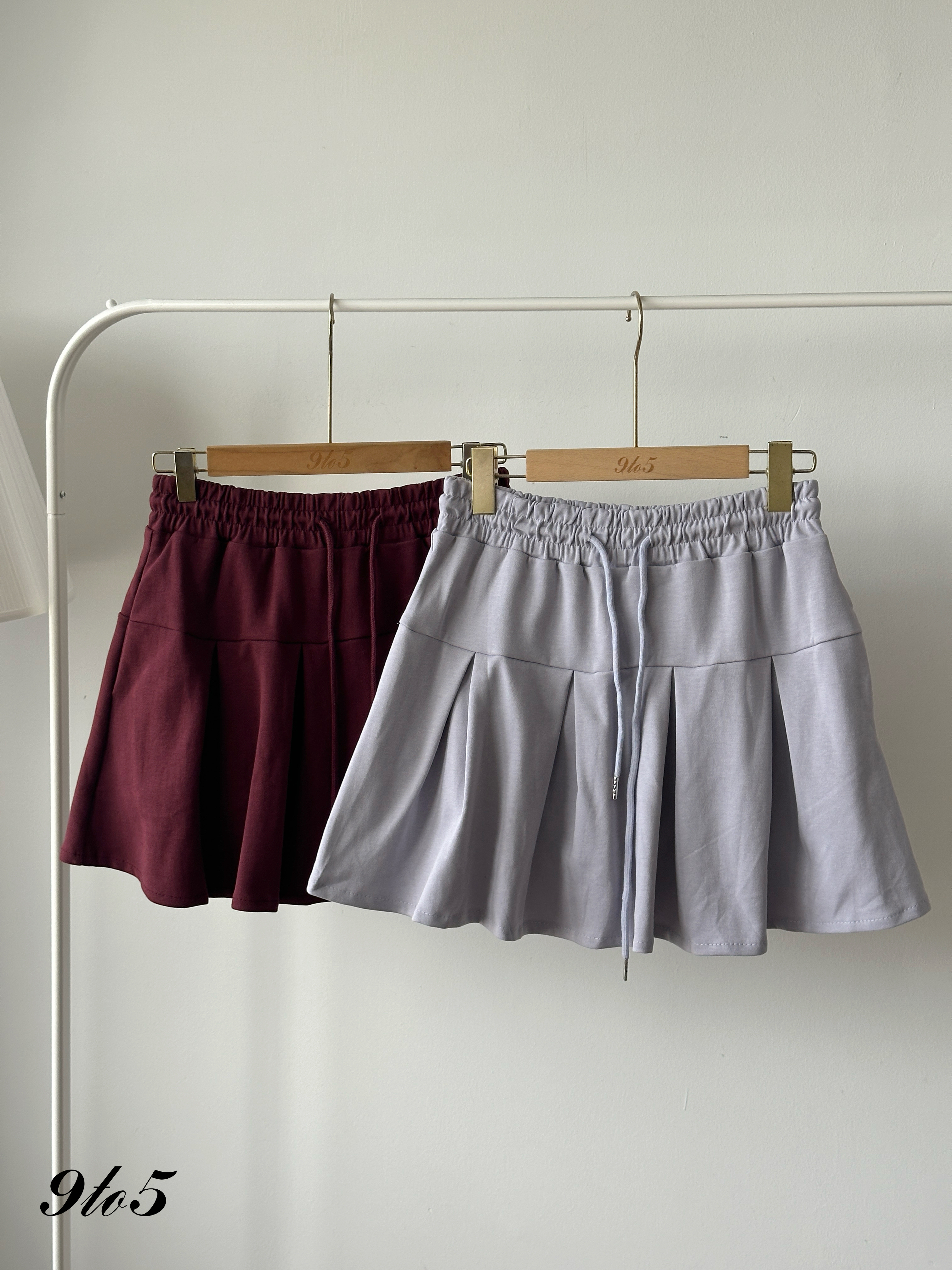 S1918 Drawstring Pleated Mini Skirt - 4 Colors 