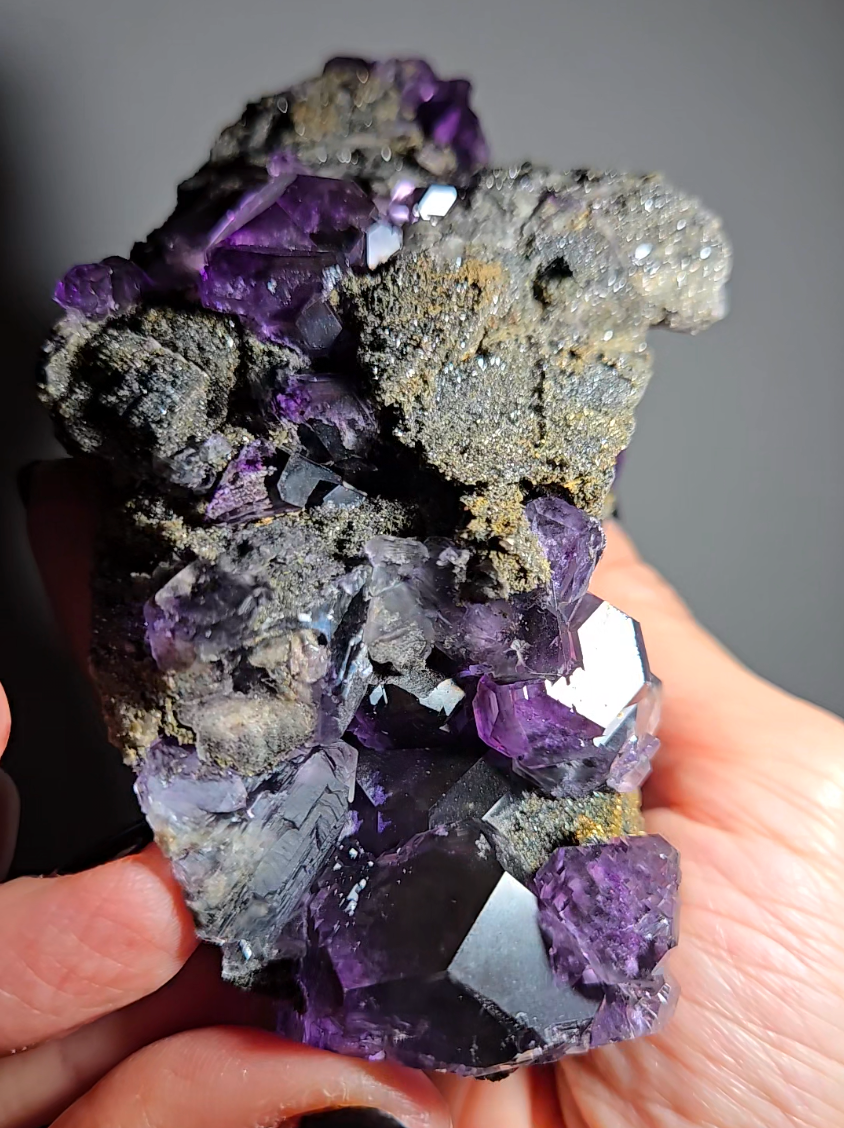 Tanzanite fluorite cluster with big dodecahedral gems - FL359