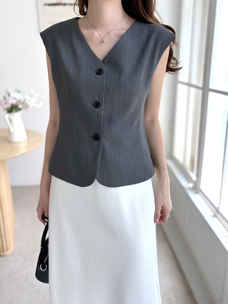 Signature Linen Blend Vest (Charcoal)