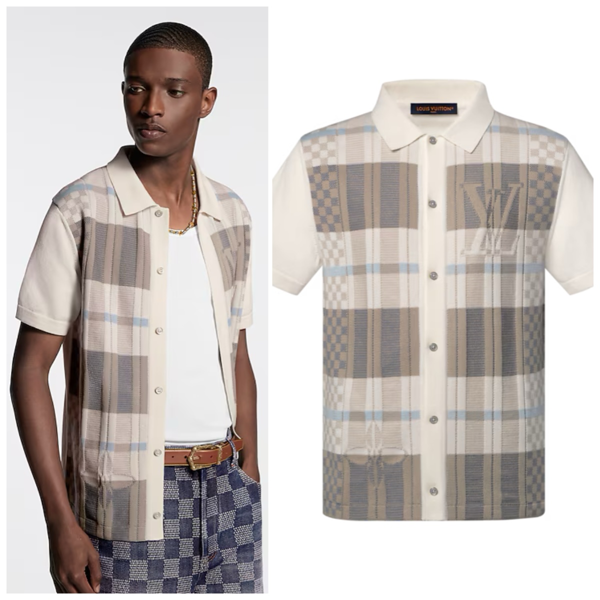 LV 幾何風提花針織短袖恤衫