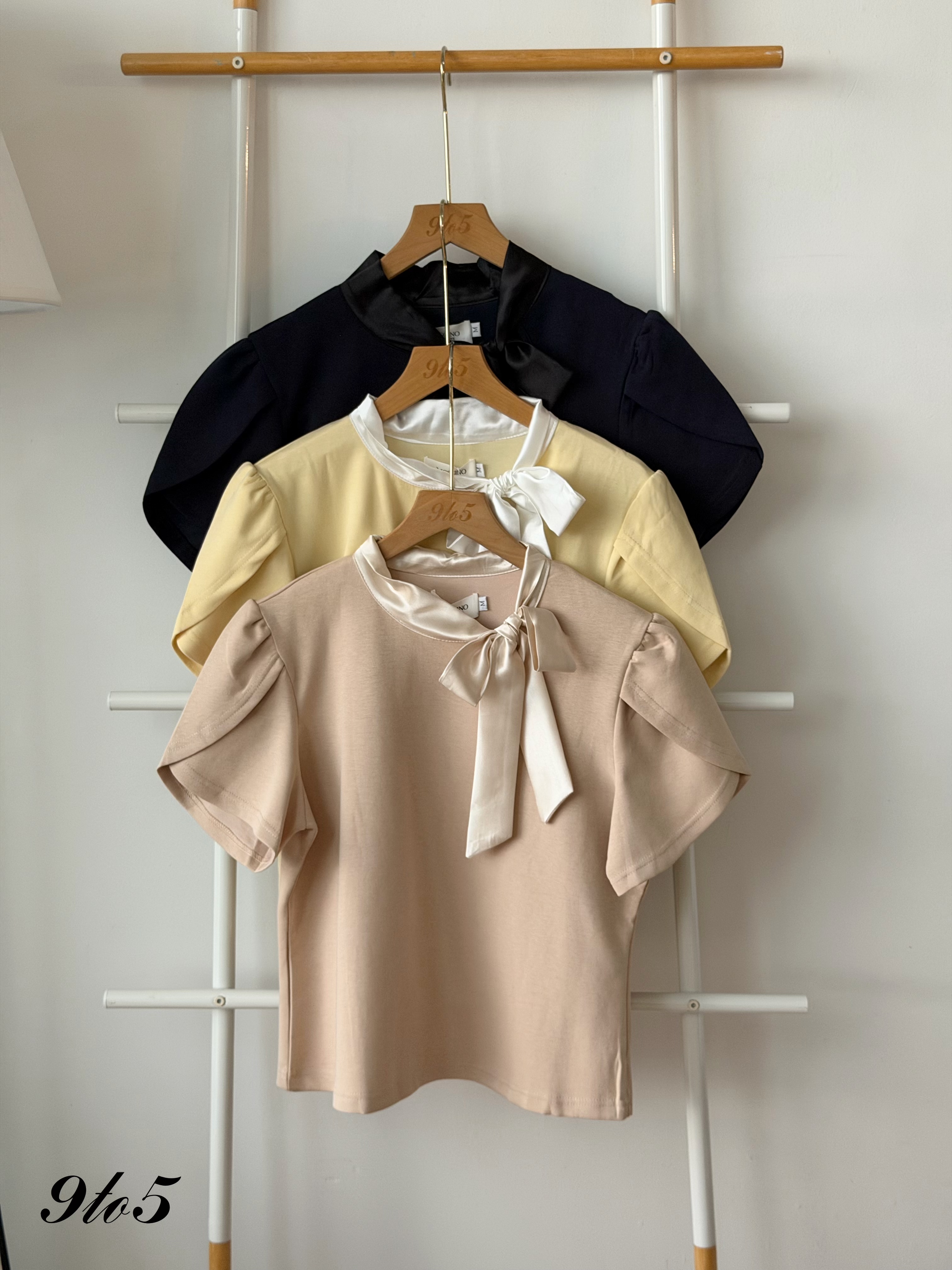 T4472 Tie-Neck Puff Sleeve Blouse - 3 Colors 