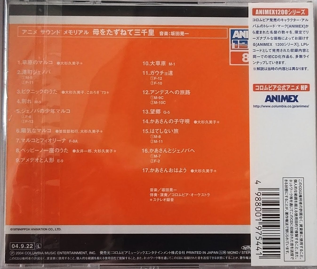 (全新未使用) 世界名作劇場 < 萬里尋親記 Anime Sound Memorial > 2004 CD Album