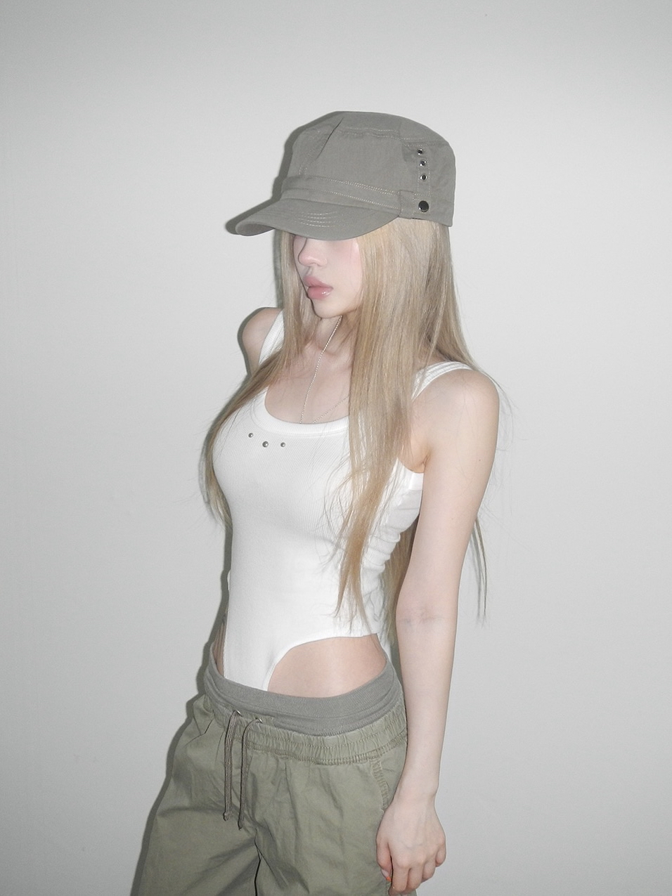 Ribbed Studded High-Cut Bodysuit