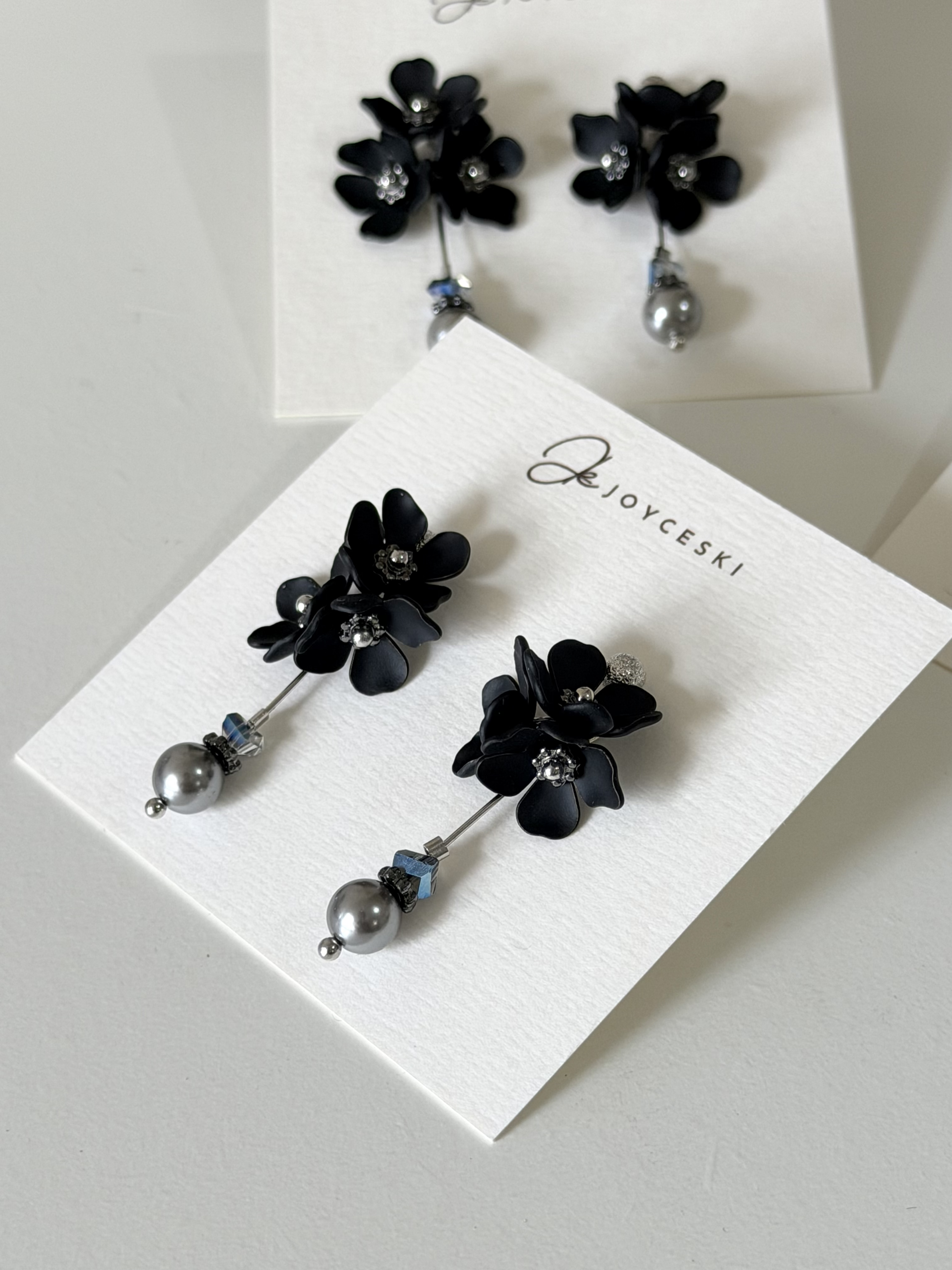 日本花語系列耳環/黑白小花朵款