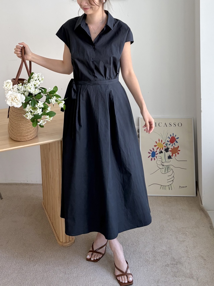 Elasticated Waist Shirt Dress (Navy)