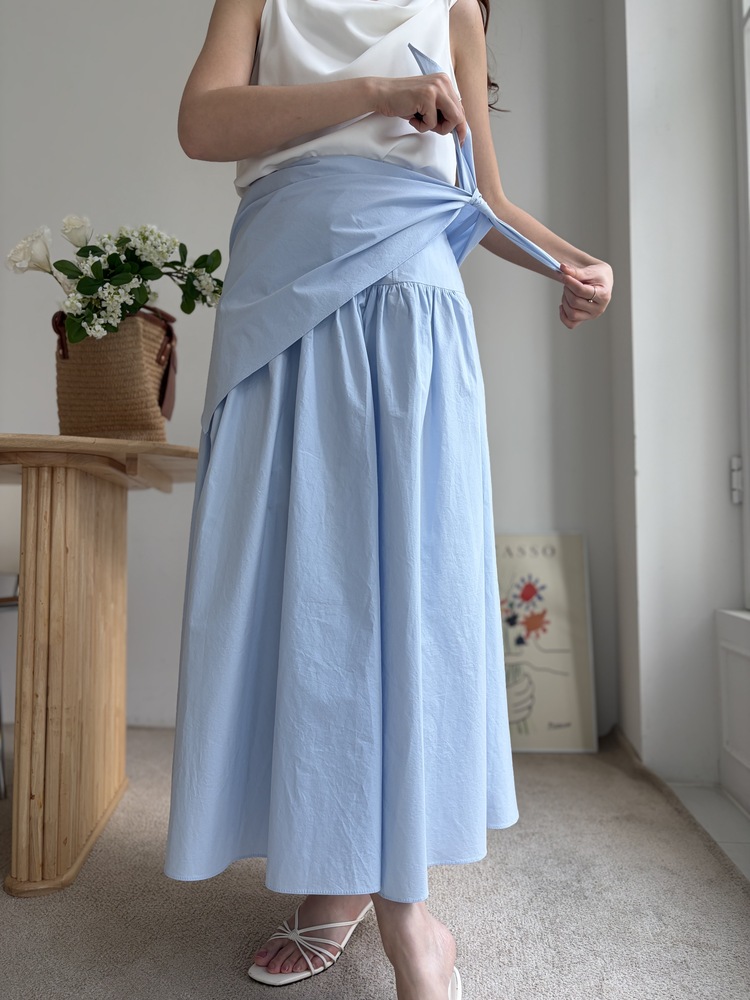 Wrap-Waist Flare Skirt (Blue)