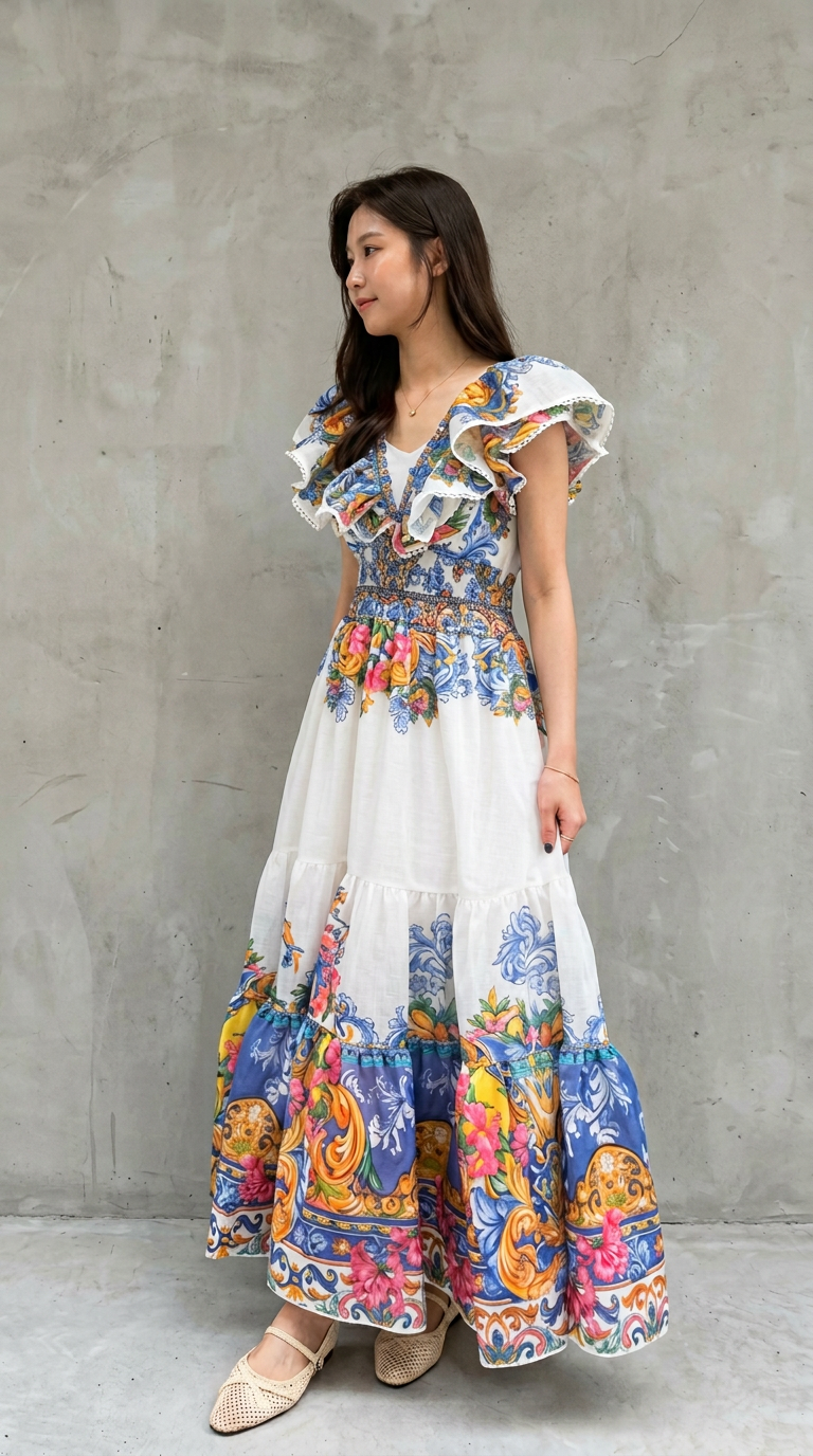 波西米亞風情印花長洋裝