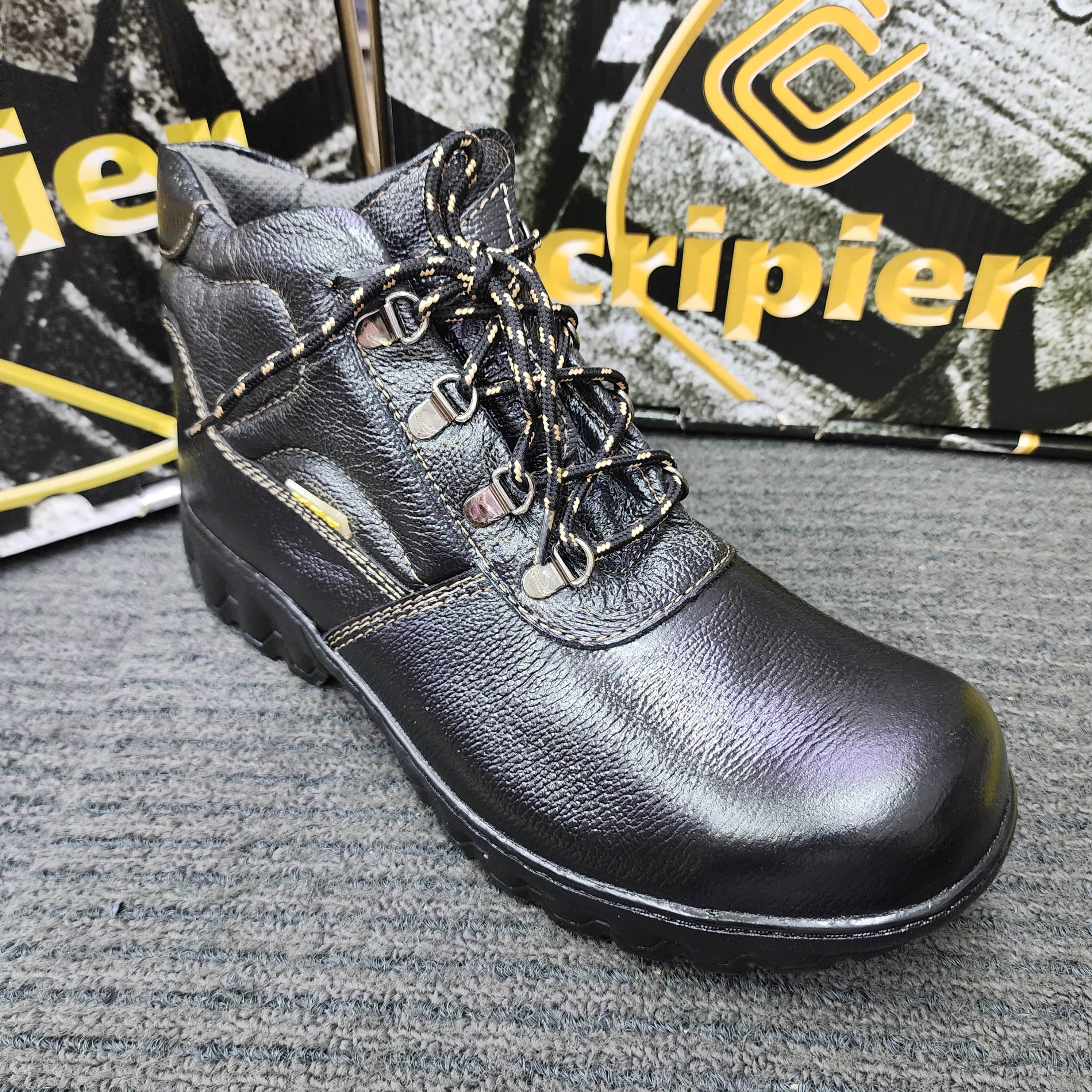 Cripier 6033 mid cut Lace-up Safety Shoes Sirim Dosh Leather Rubber Outsole Kasut Keselamatan