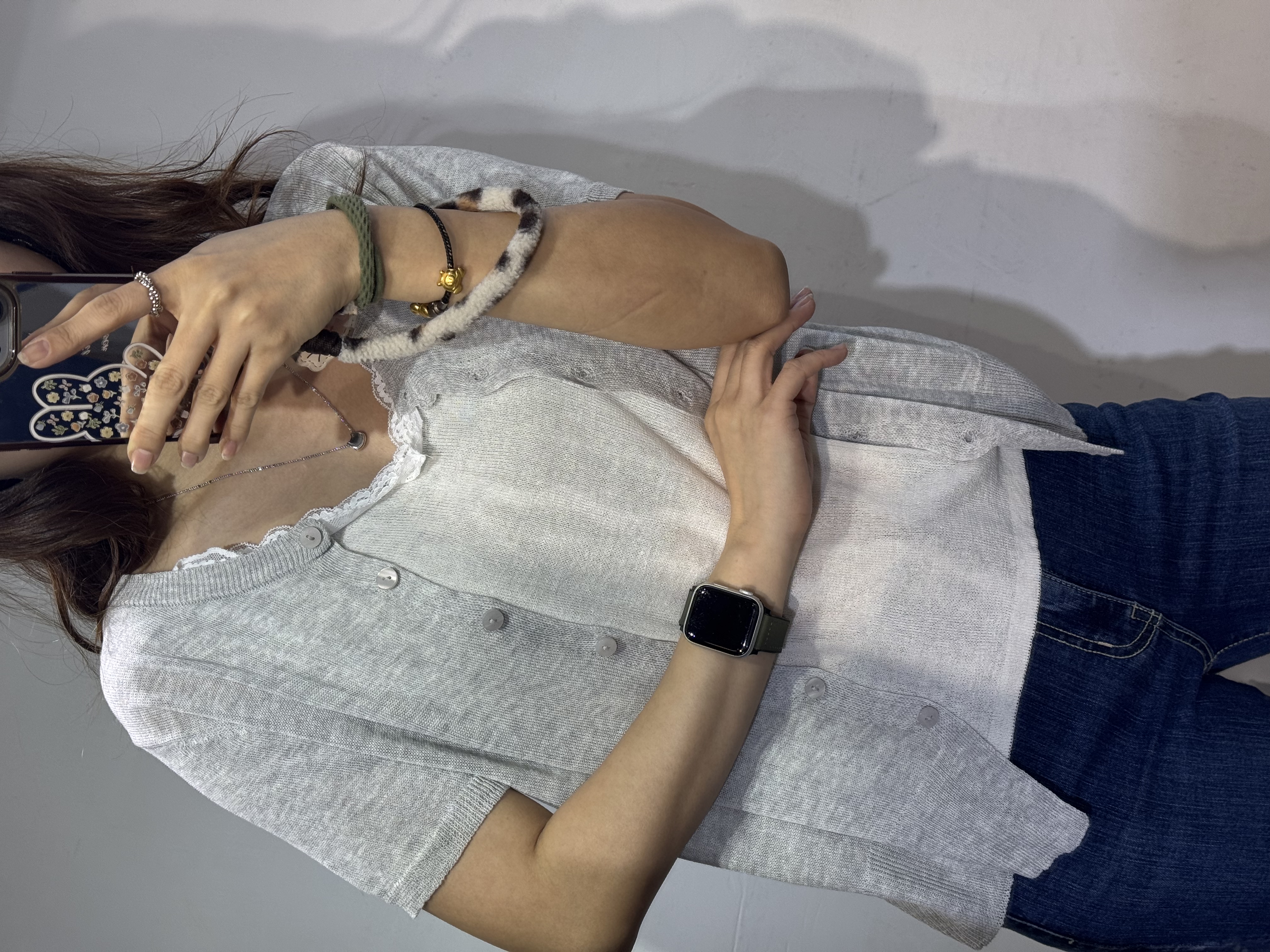 假2件開胸短袖針織
