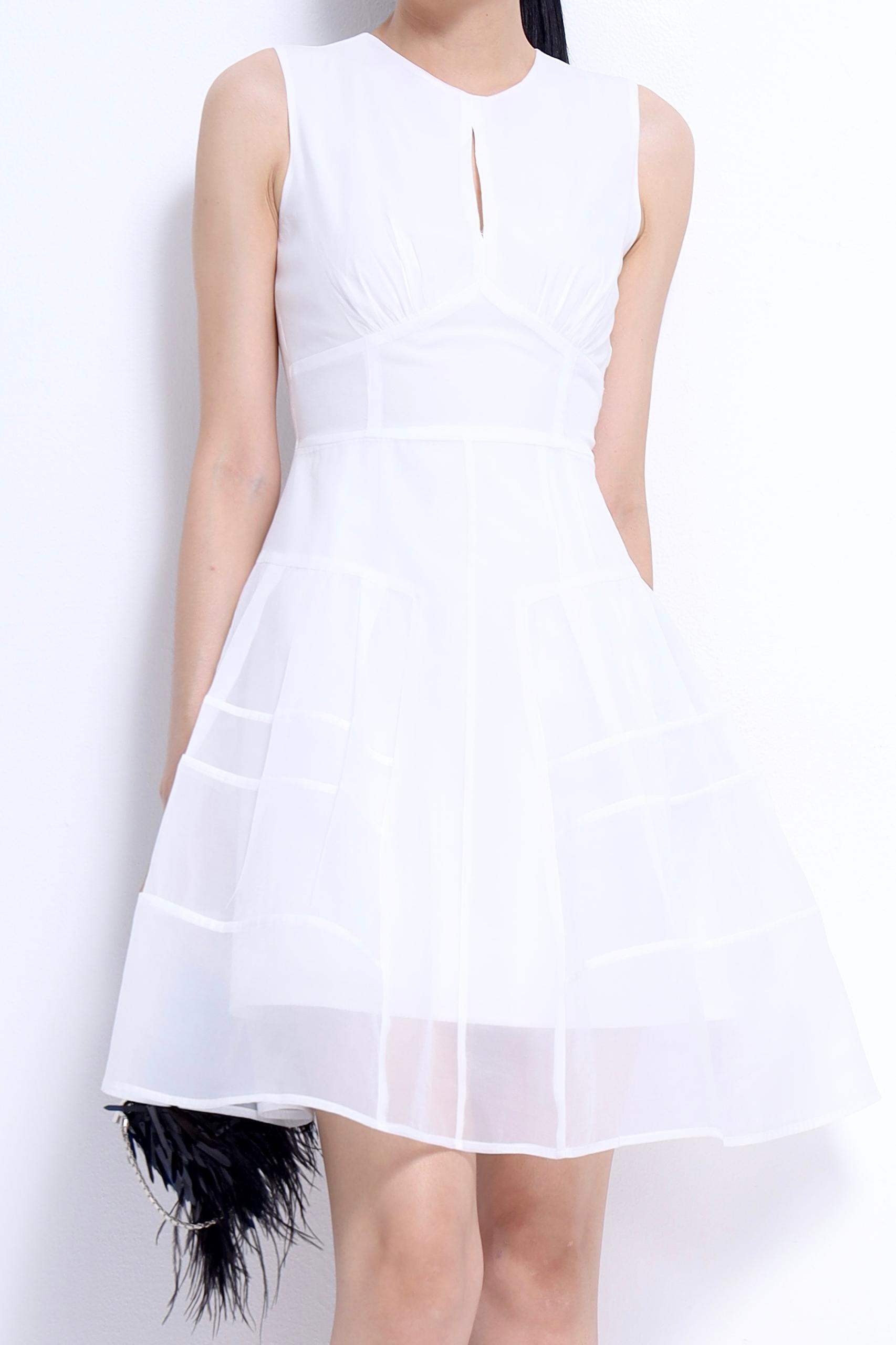 CD2151 Organza Sculpted Waist A-Line Dress