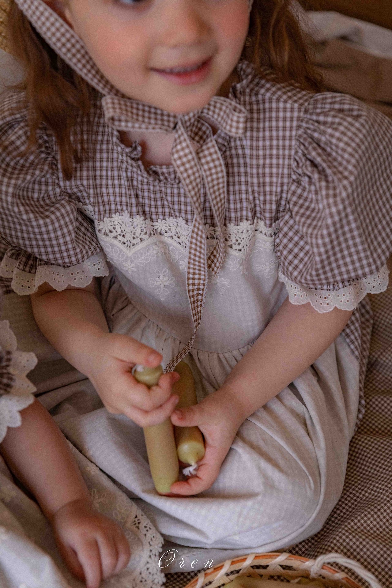 ☀️預訂 韓國直送☀️🇰🇷Oren Zegna蕾絲圍裙格紋短袖連身裙