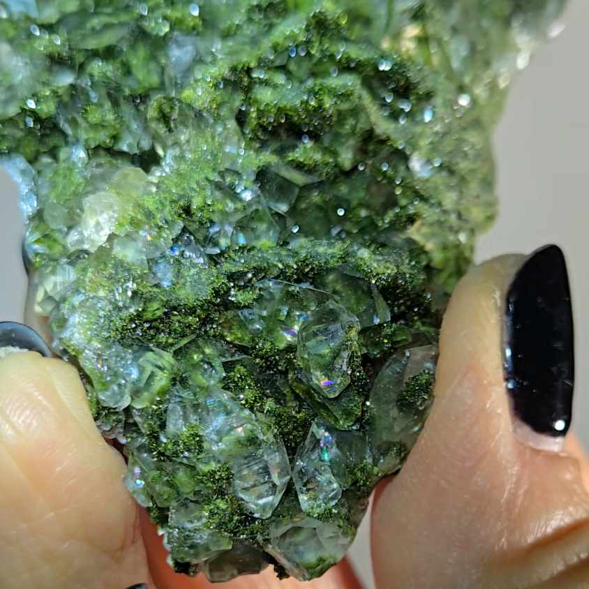 Epidote specimen with rainbow DT quartz - ED3