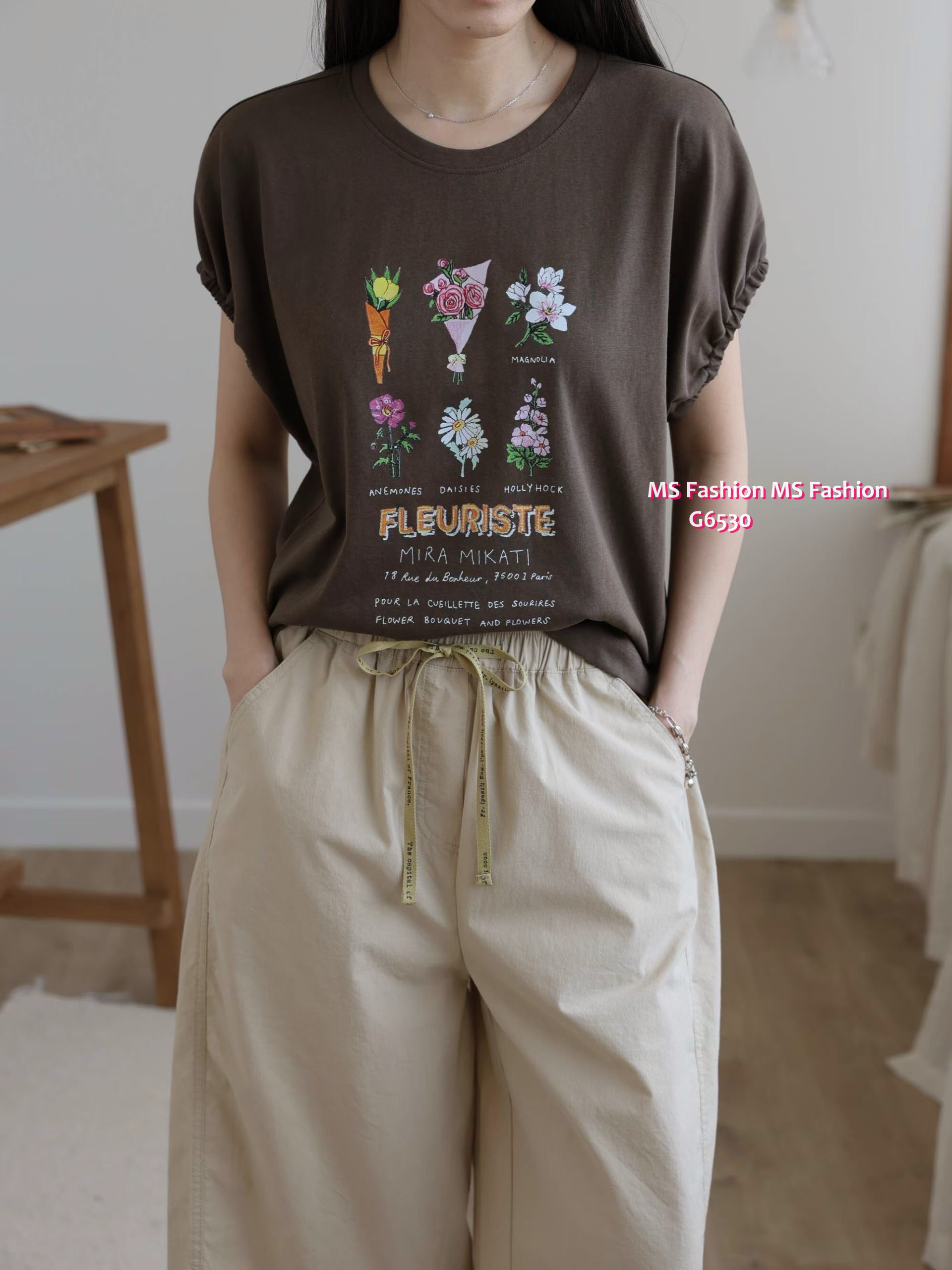 G6552 靚花print橡筋袖top