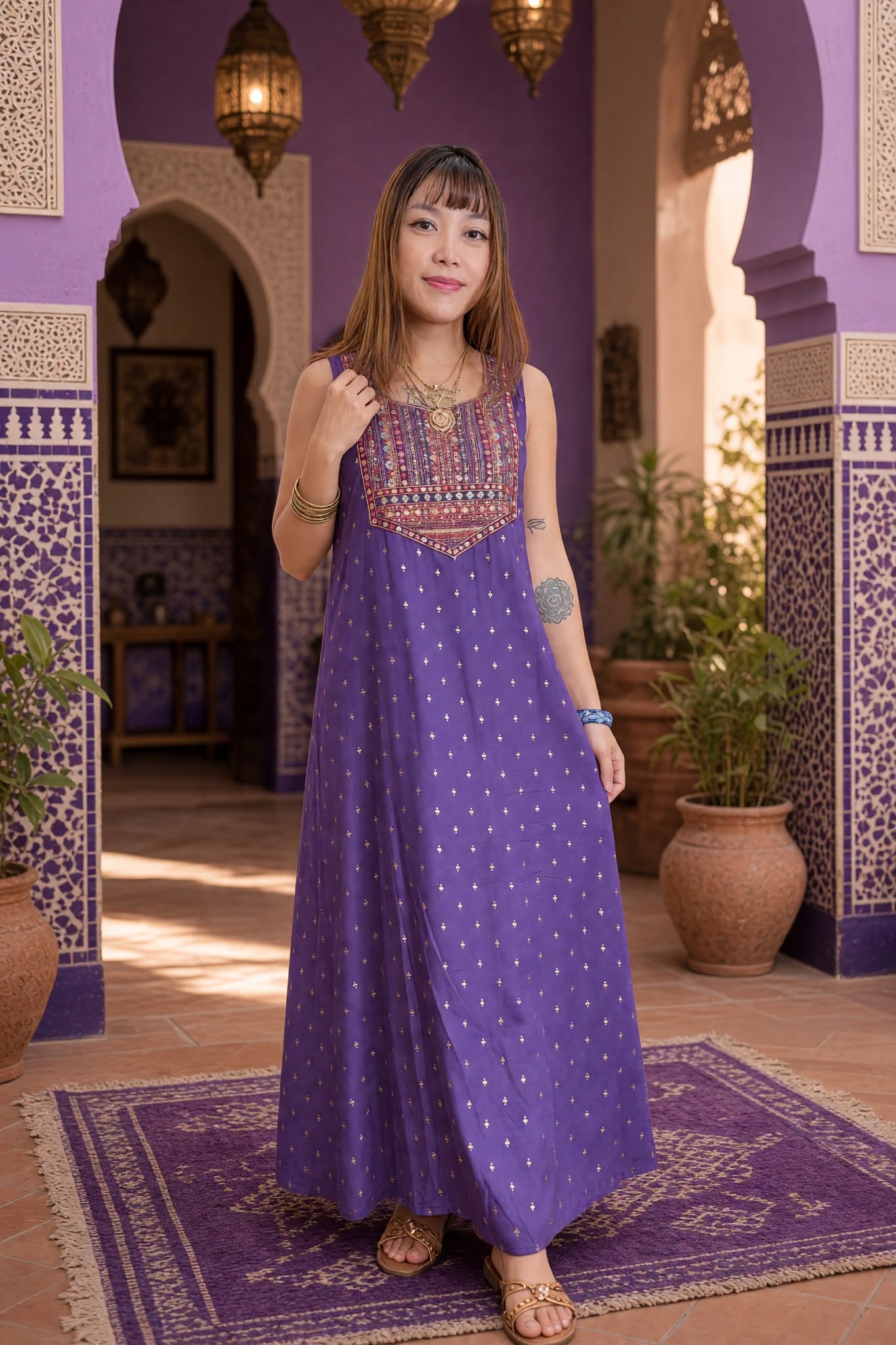 3568 Violet Heavy Full Chest Emb with Golden Stampling Set of 2