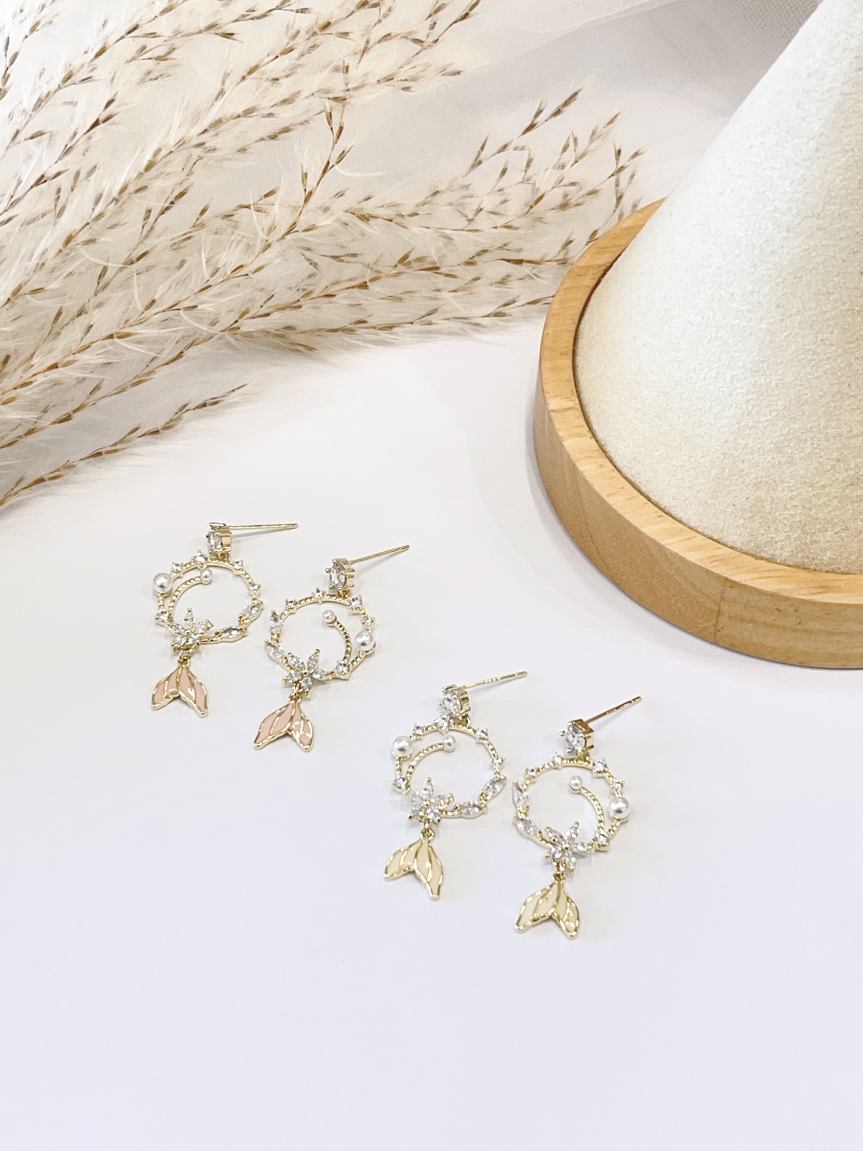 网红圆圈锆石人鱼尾耳环