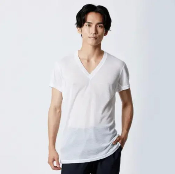 MIZUNO 涼感抗菌 Dry Aeroflow 男士V領短袖T恤 白色 中碼 平行進口