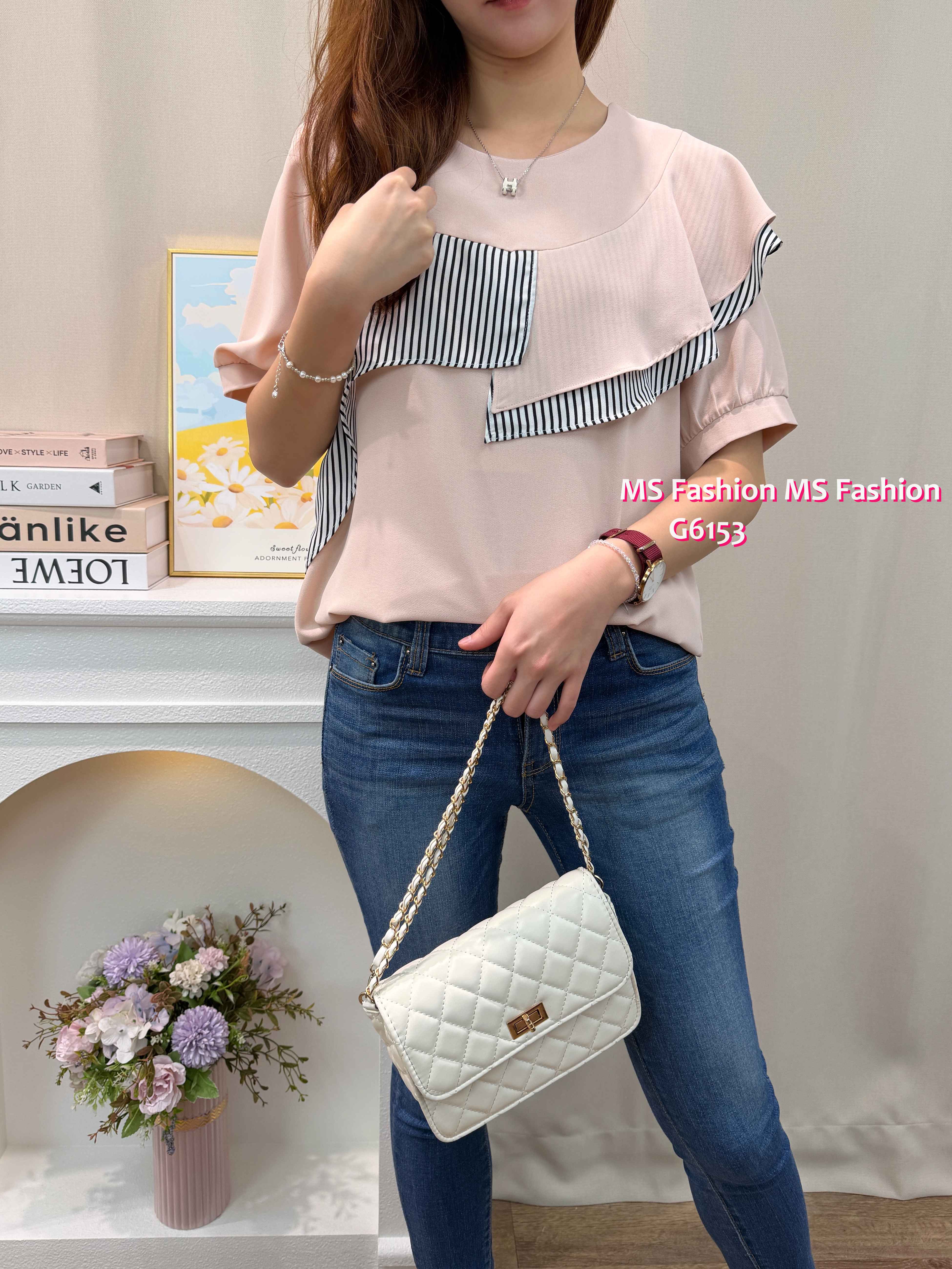 G6153 韓國🇰🇷靚料拼條子ruffle top