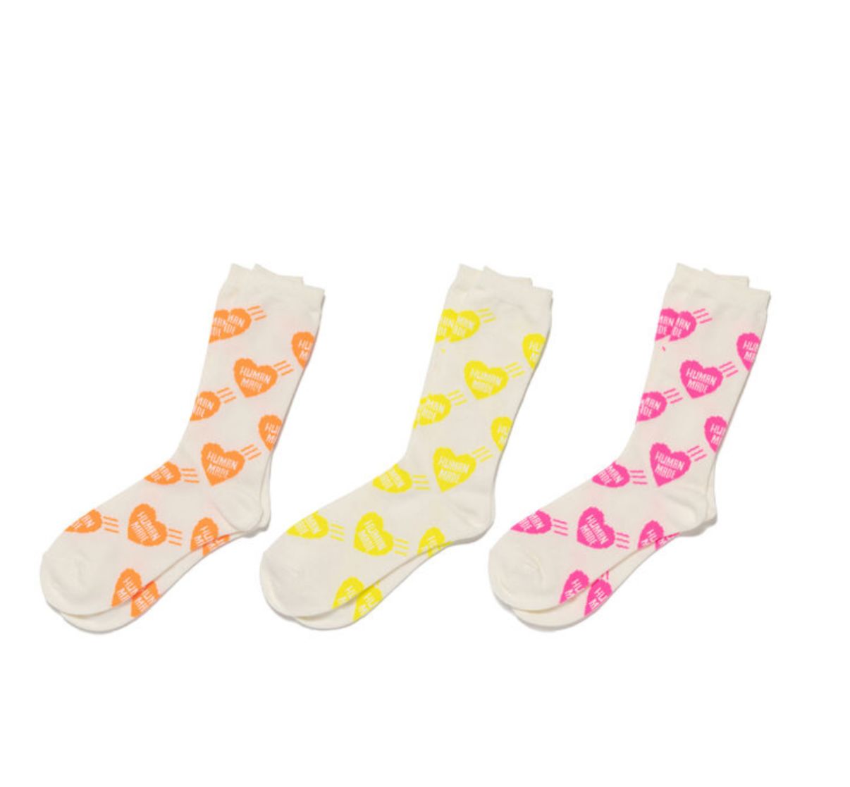 Human made heart socks Size m(23-25cm) Size L (25-27cm) Orange / yellow / pink