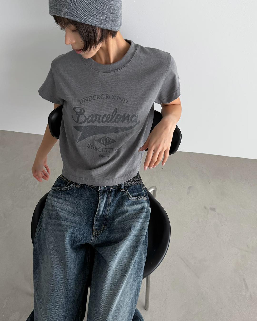 純色印字短裝tee