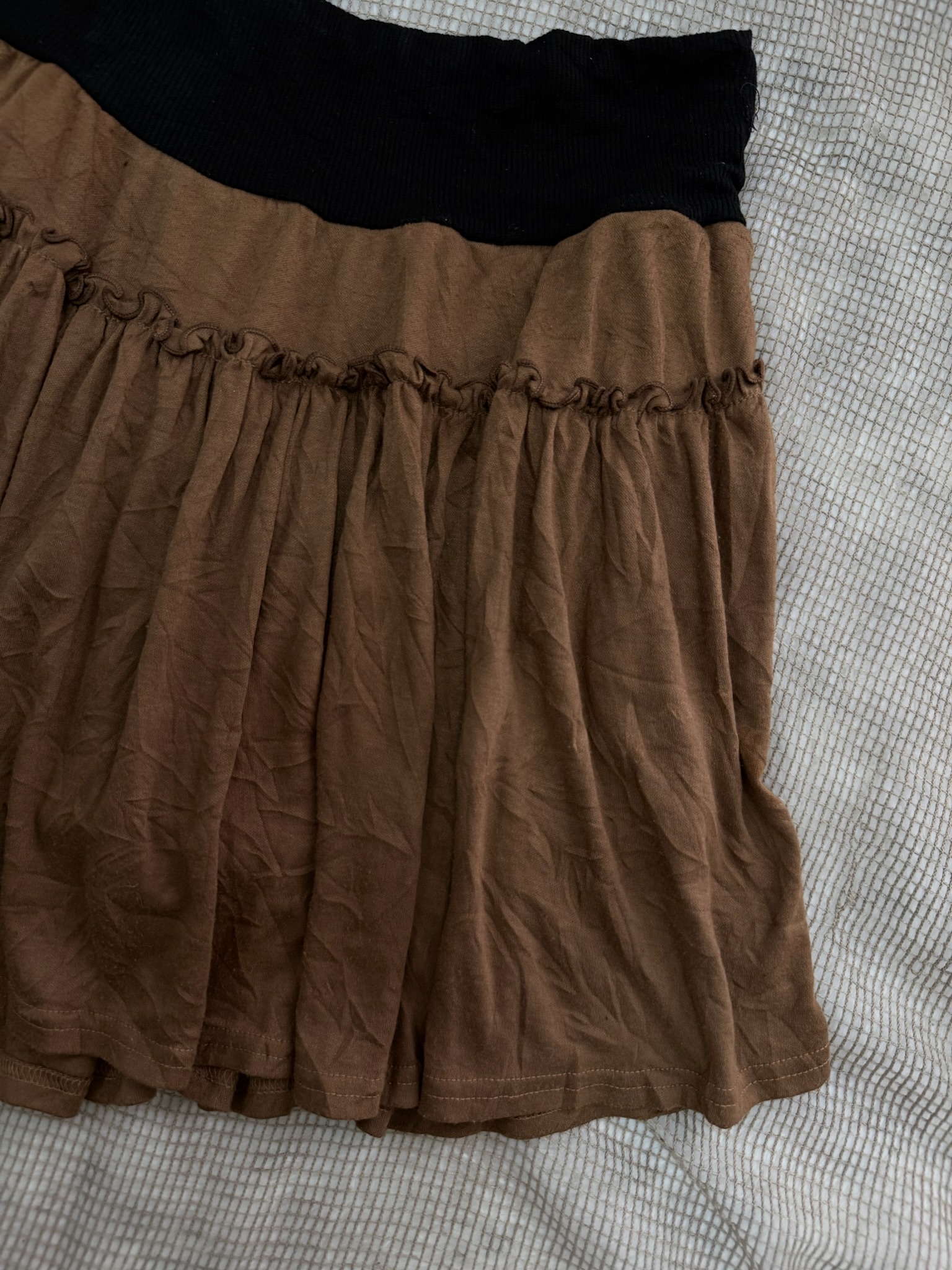 Mocha Brown Grunge Flared Ruffle Skirt 