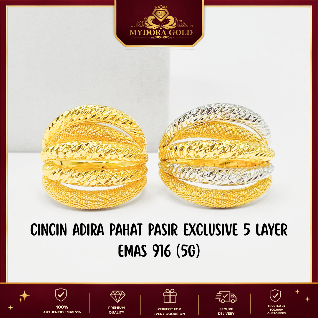 MYDORA Cincin Adira Pahat Pasir Exclusive 5 Layer (5G) l EMAS 916/22K