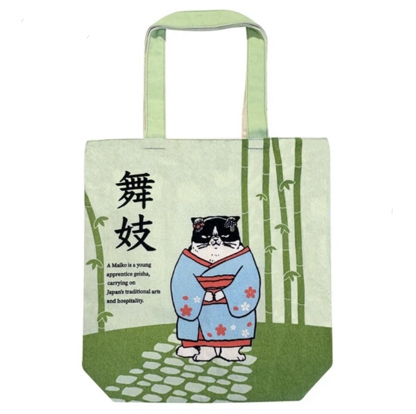 『預訂』日本Mopolini 動物圖案帆布袋（舞妓貓咪）