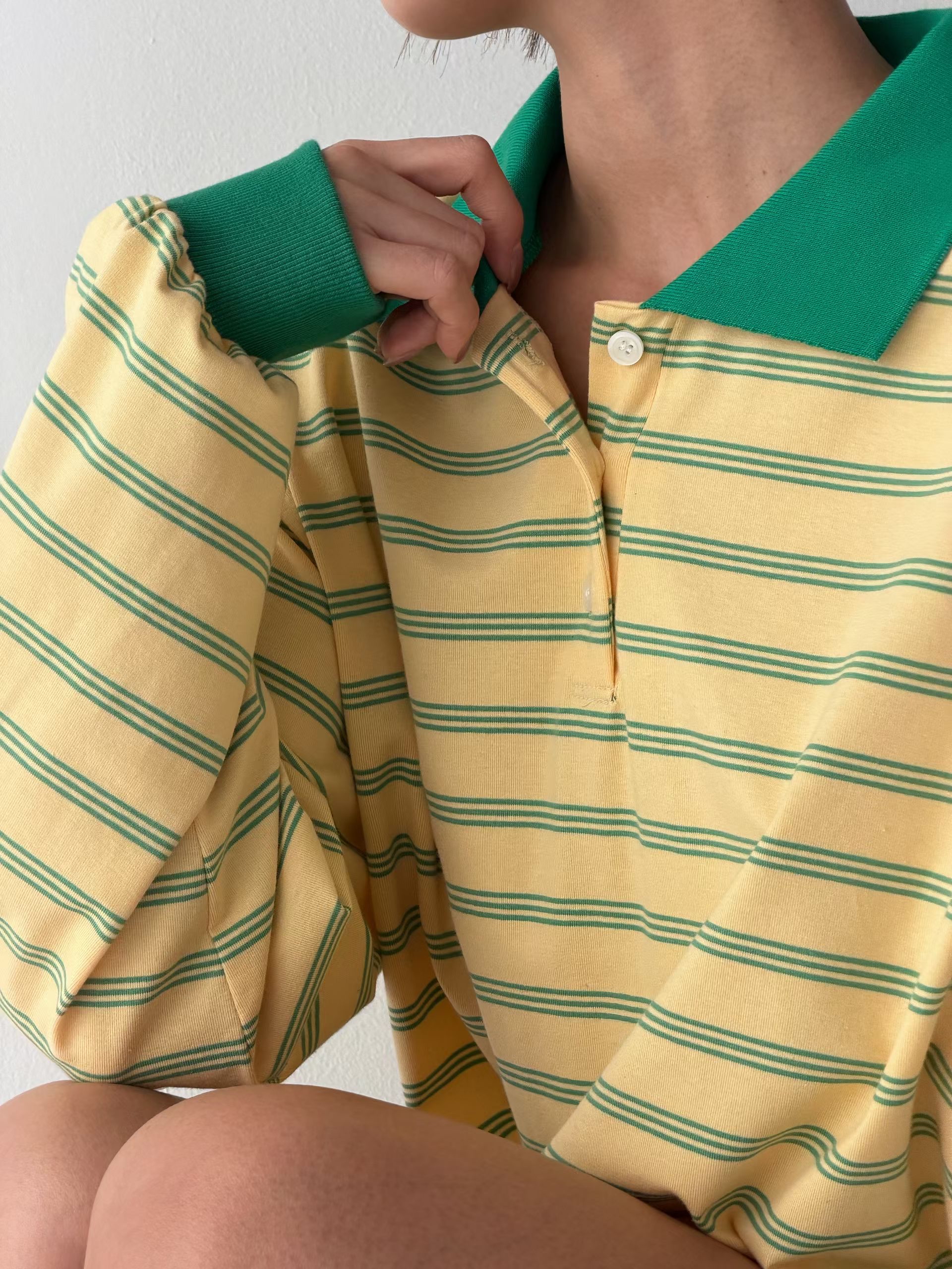 221549 撞色Polo長袖Tee