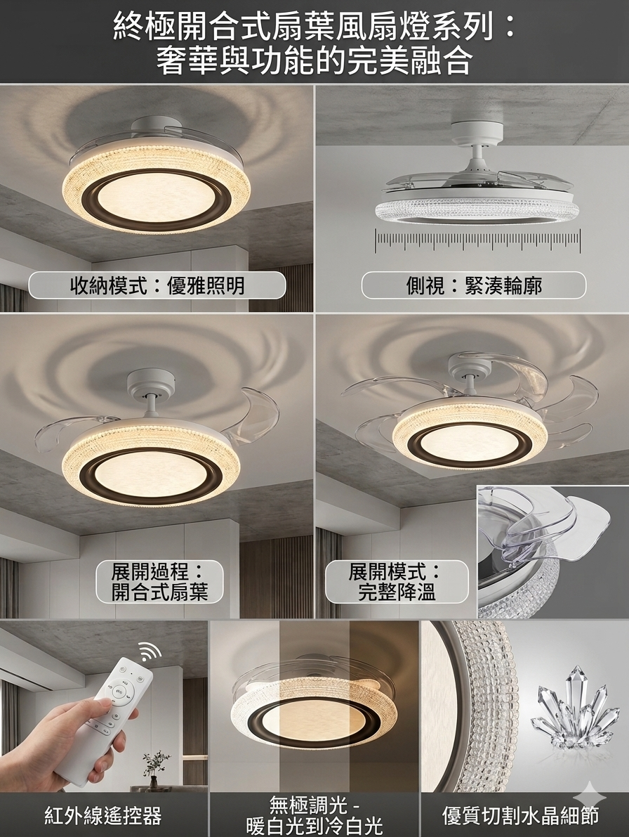 2373/400（水晶風扇燈淺咖色）《迎五一驚喜禮遇至5月1日》安裝只需200元，原價400元