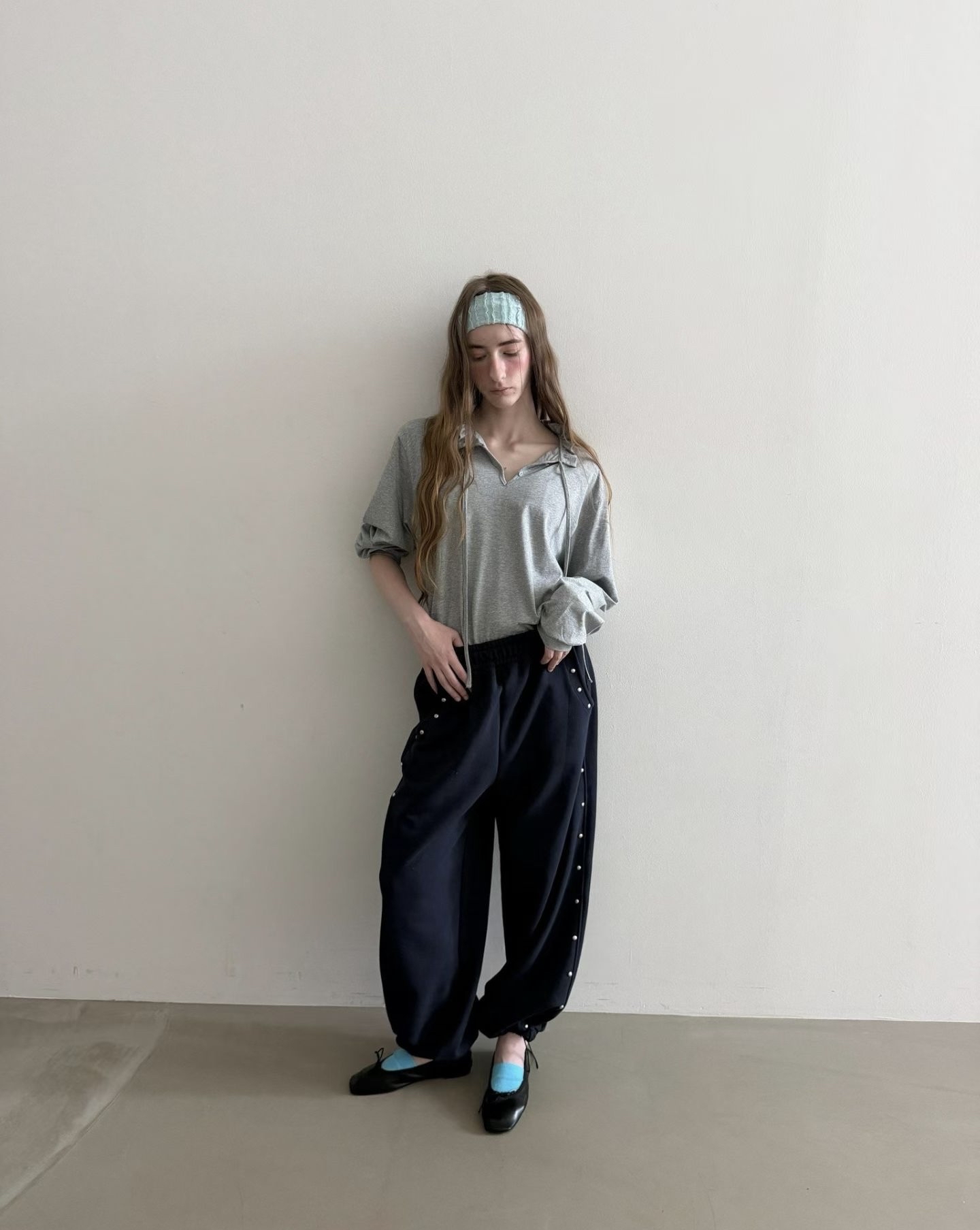 221482 壓摺領長袖Tee