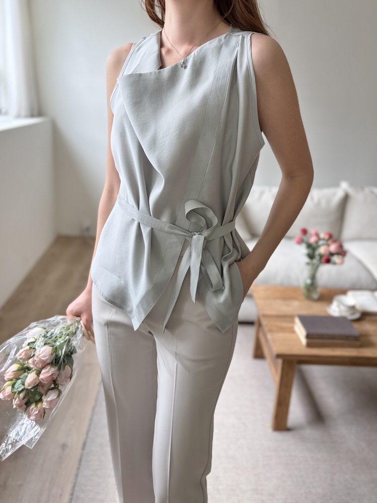 Camille Draped Wrap Blouse (Mint)