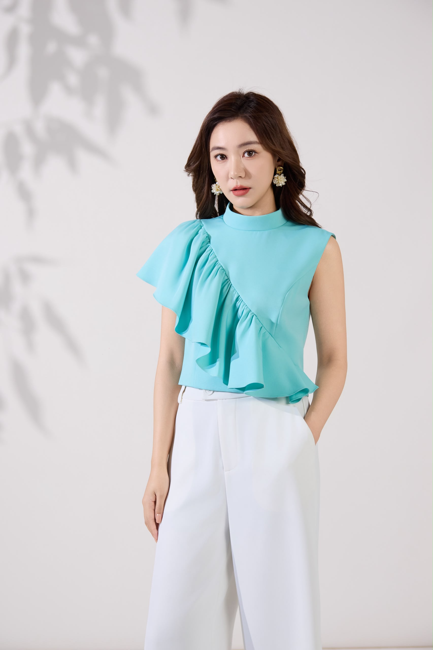 10141350 Celeste Asymmetrical Ruffle Blouse