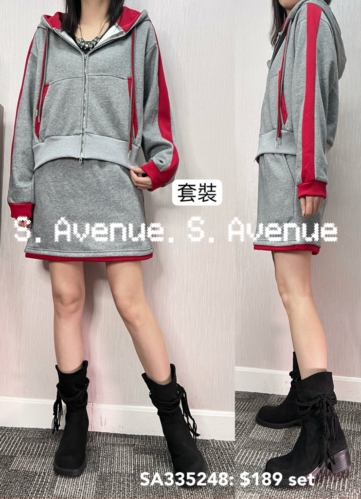 SA335248: 長袖有帽拉錬薄絲絨里外套配半截裙