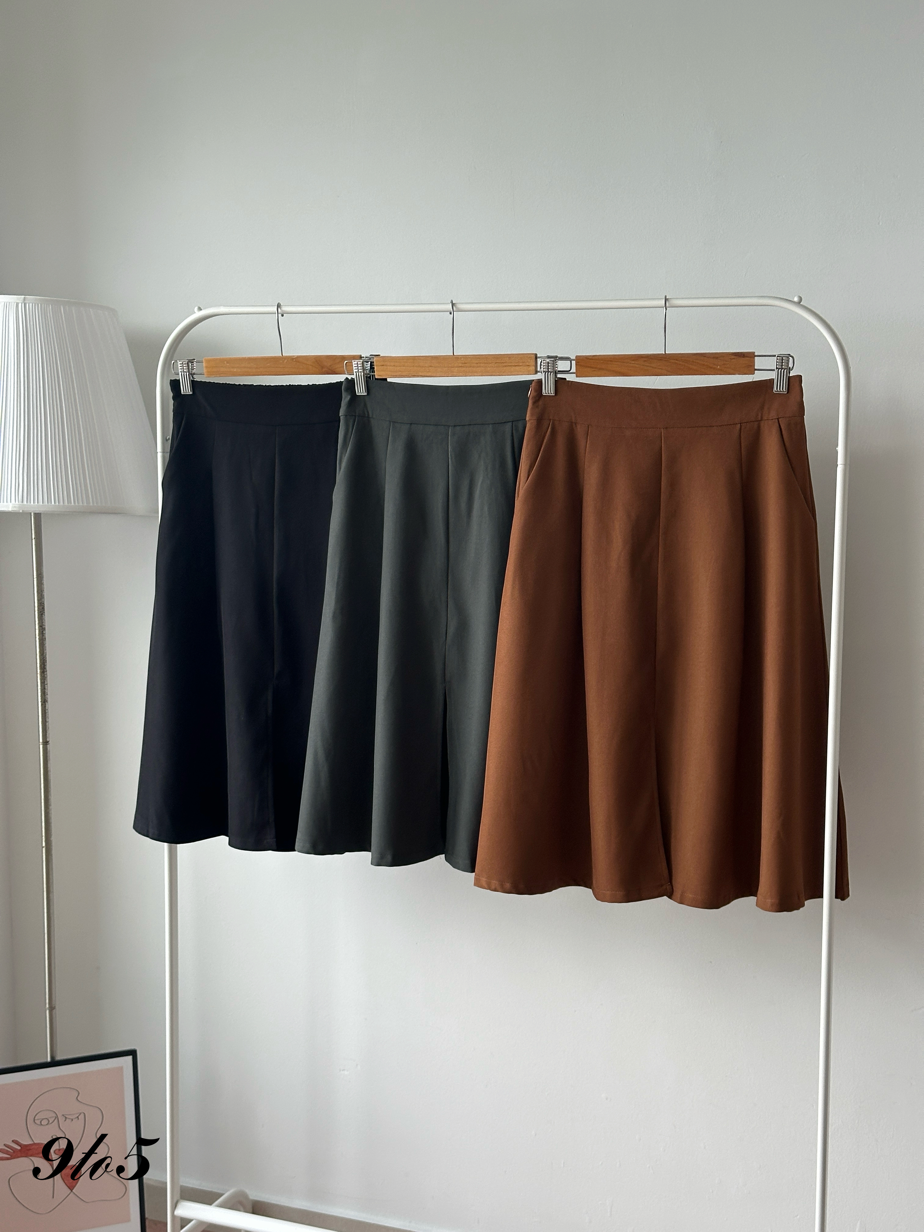 S2001 Front Slit Midi Skirt - 3 Colors 