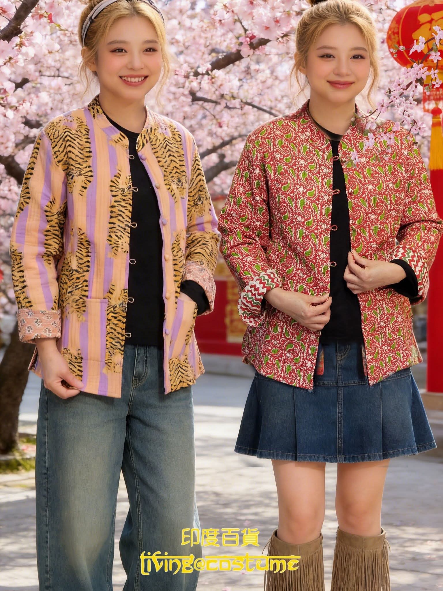 印度 block print 夾棉外套