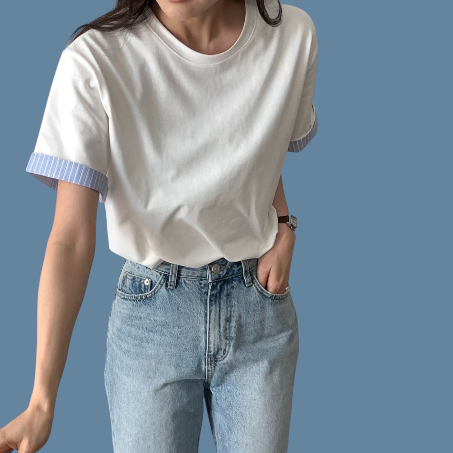 221095手袖間條恤Tee